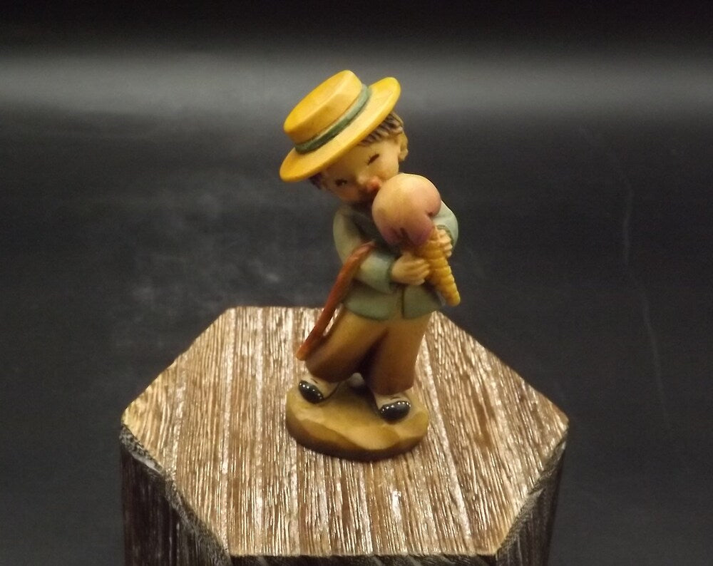 Vintage Anri Wood Figurine: Summer Time Boy with Ice Cream