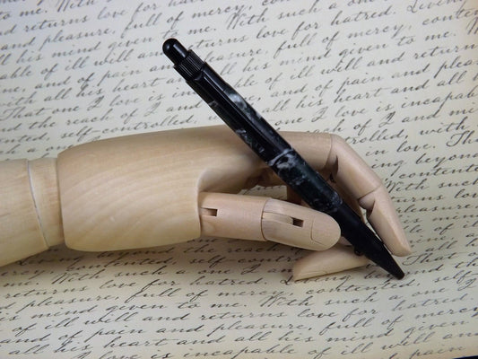 Handmade Black Stratus Button Pen: Green Swirl Acrylic Body