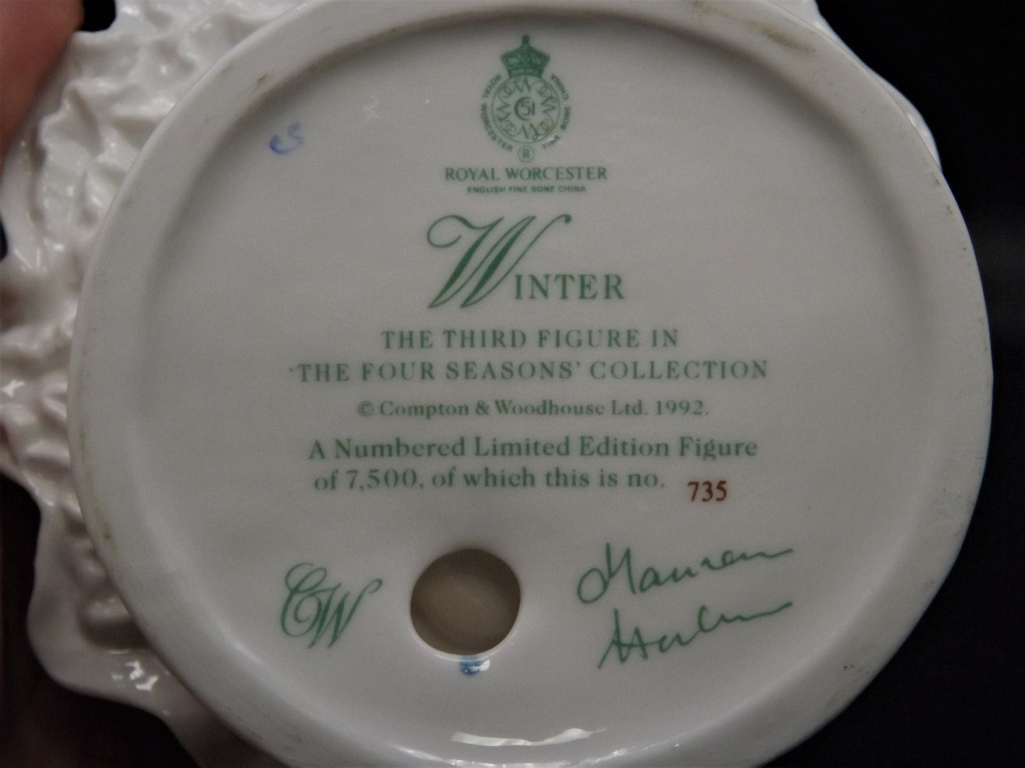 Vintage Royal Worcester Figurine: Four Seasons 'Winter' Limited Edition