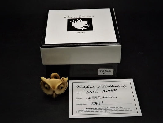 Adam Binder Netsuke "Owl Mask". With original box and COA. Excellent shape limited edition #271.