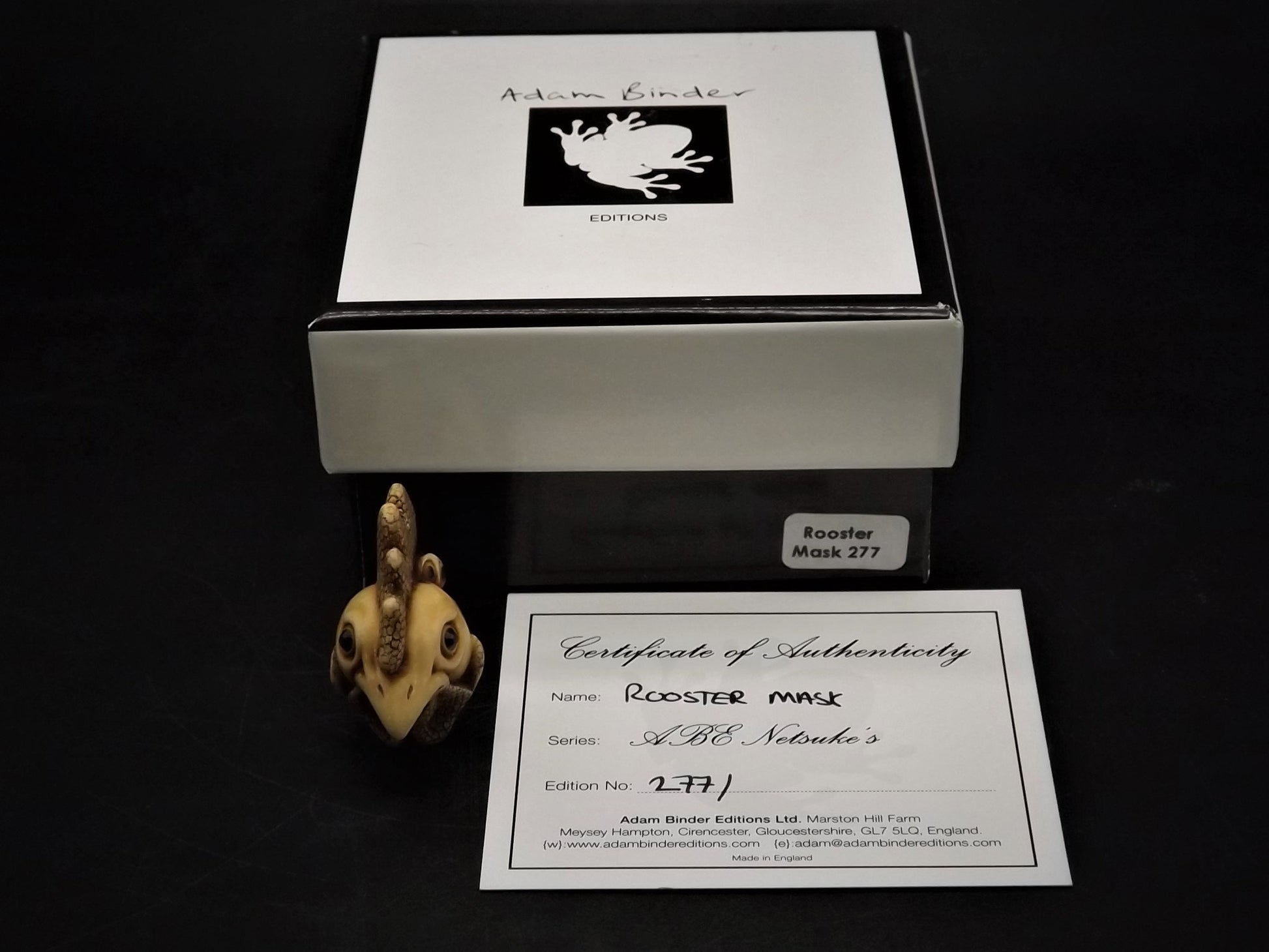 Adam Binder Netsuke "Rooster Mask". With original box and COA. Excellent shape limited edition #277/400