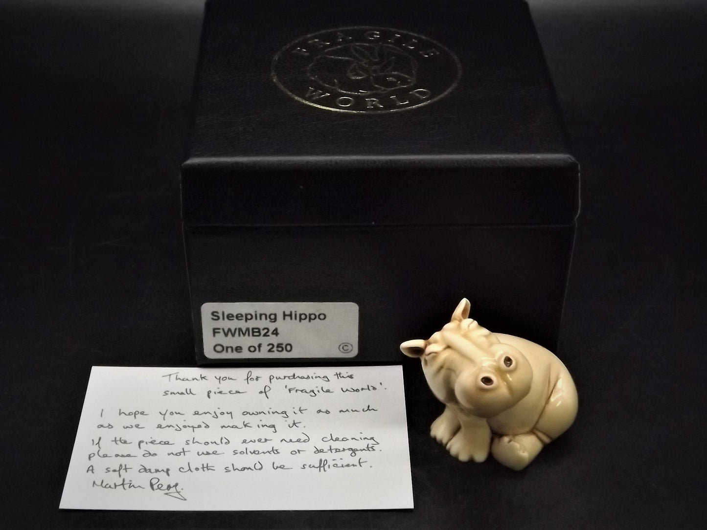 Fragile World "Sleeping Hippo" Figurine by Martin Perry Studios. Limited Edition to only 250 pieces with original box and COA. Excellent!