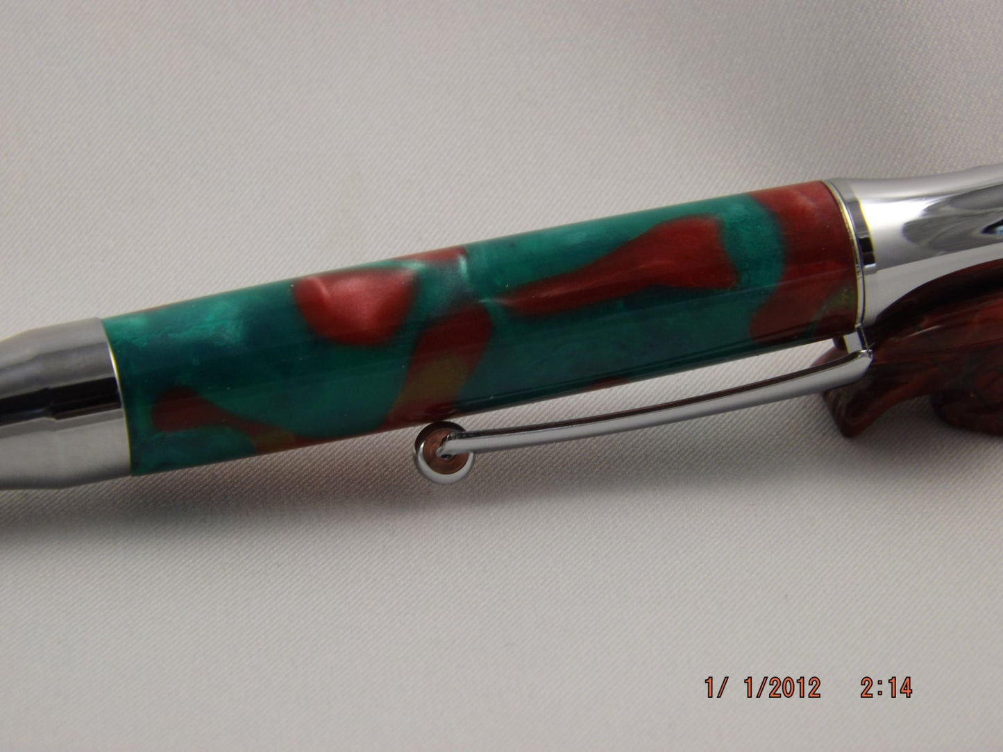 Handmade Acrylic Pen, Festive Red Green and Gold twist Virage style Pen