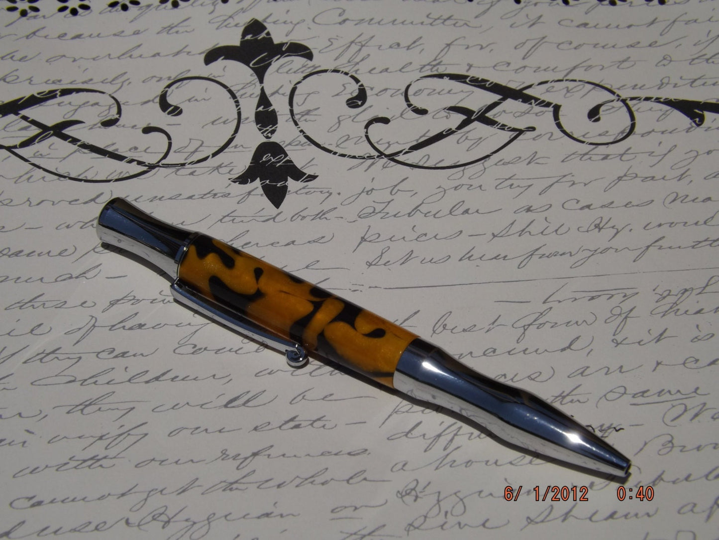 Handmade Acrylic Pen, Black and Gold twist Virage style Pen