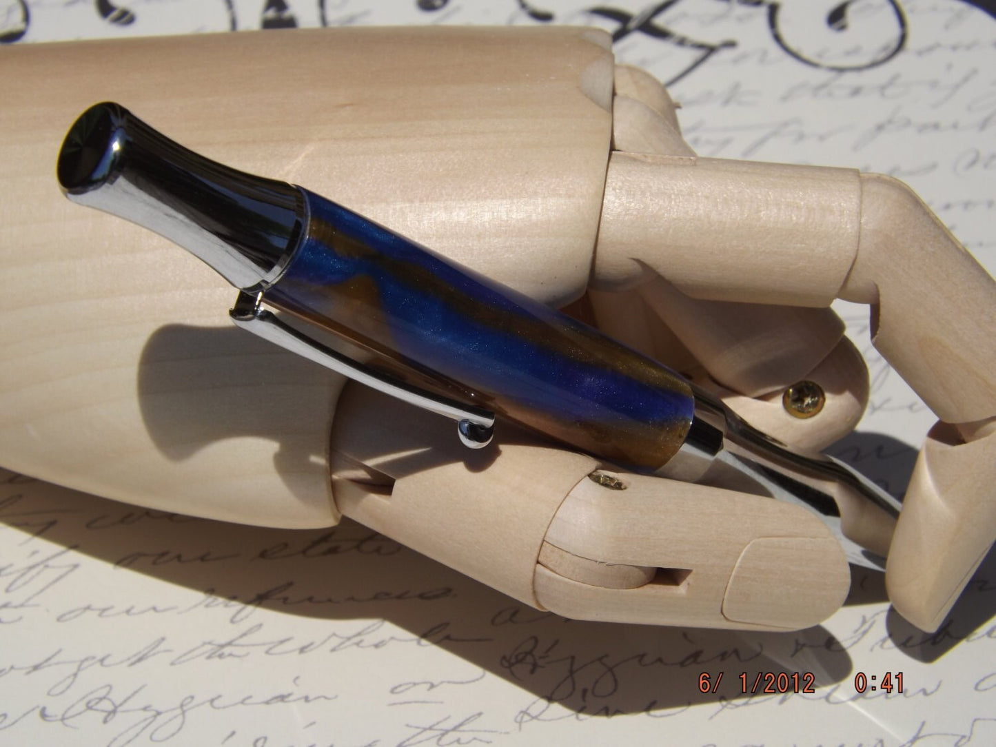 Handmade Acrylic Pen, Blue and Gold twist Virage style Pen