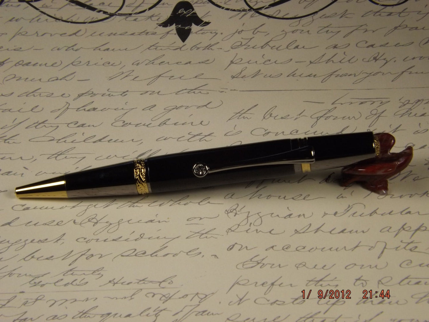 Handmade Acrylic twist Pen, Black Majestic Squire style Gold & Titanium plated