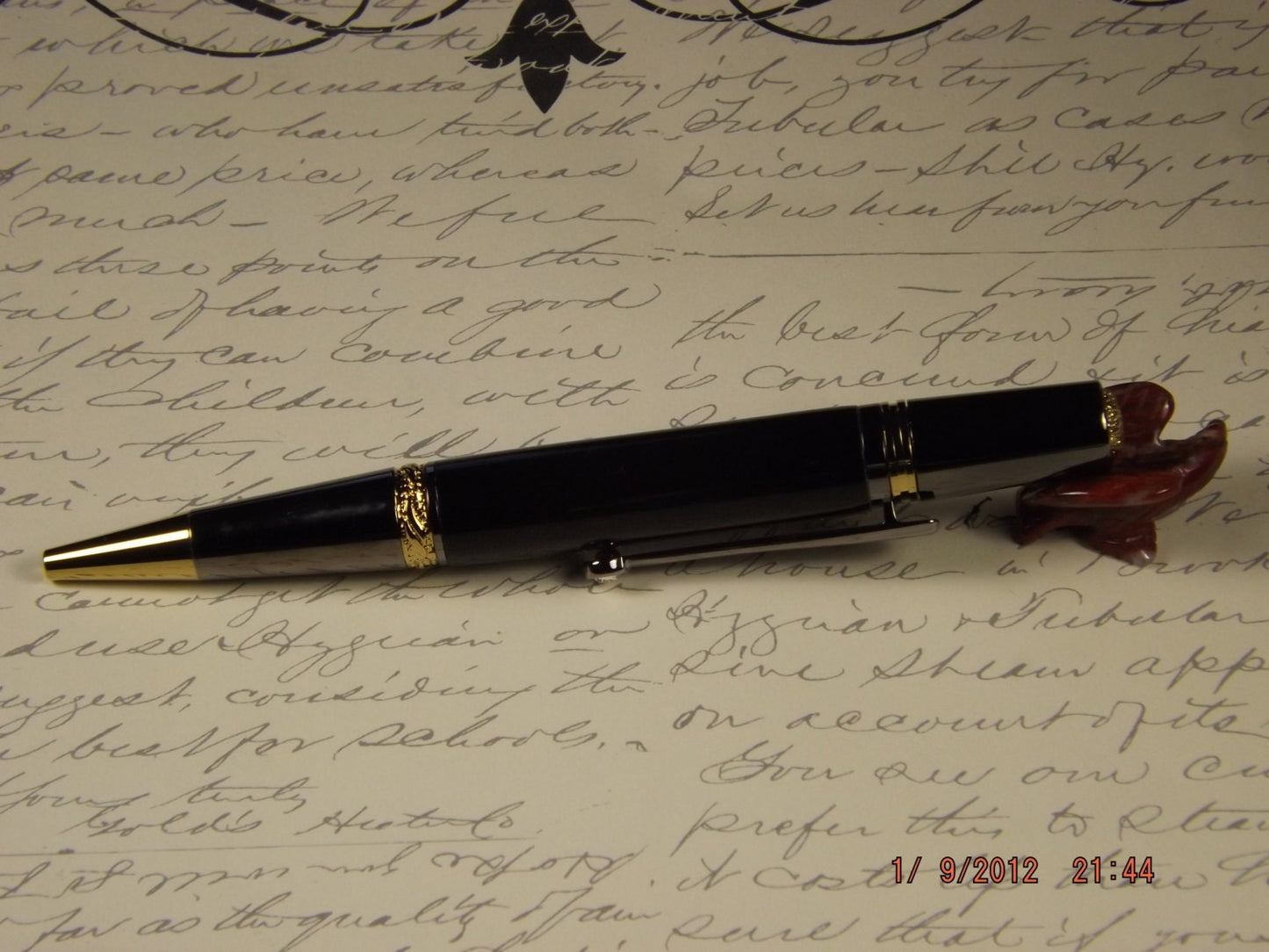 Handmade Acrylic twist Pen, Black Majestic Squire style Gold & Titanium plated