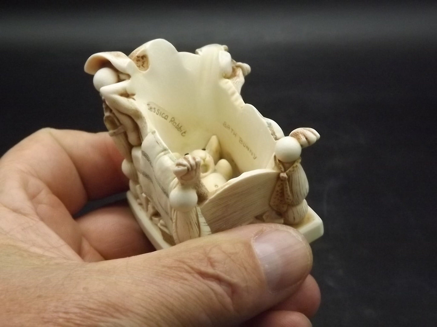 Harmony Kingdom "Smoking Section" two rabbits enjoying a cigarettes afterwards. Limited to 1000 pieces. Hand Autographed. No original box.