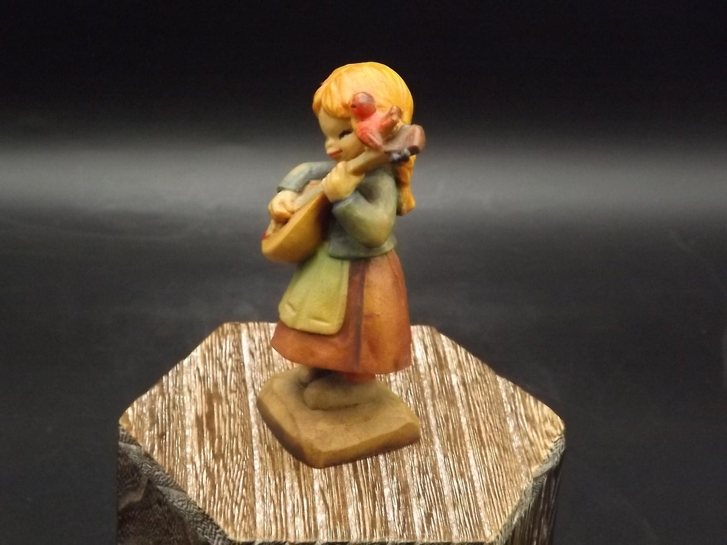 Vintage Anri Wood Figurine: Girl with Mandolin, Juan Ferrandiz Design