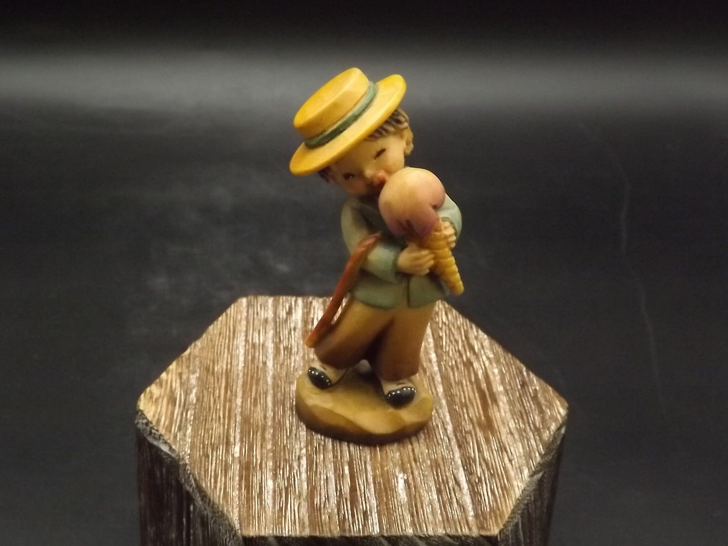 Vintage Anri Wood Figurine: "Summer Time" Boy with Ice Cream, Juan Ferrandiz Design