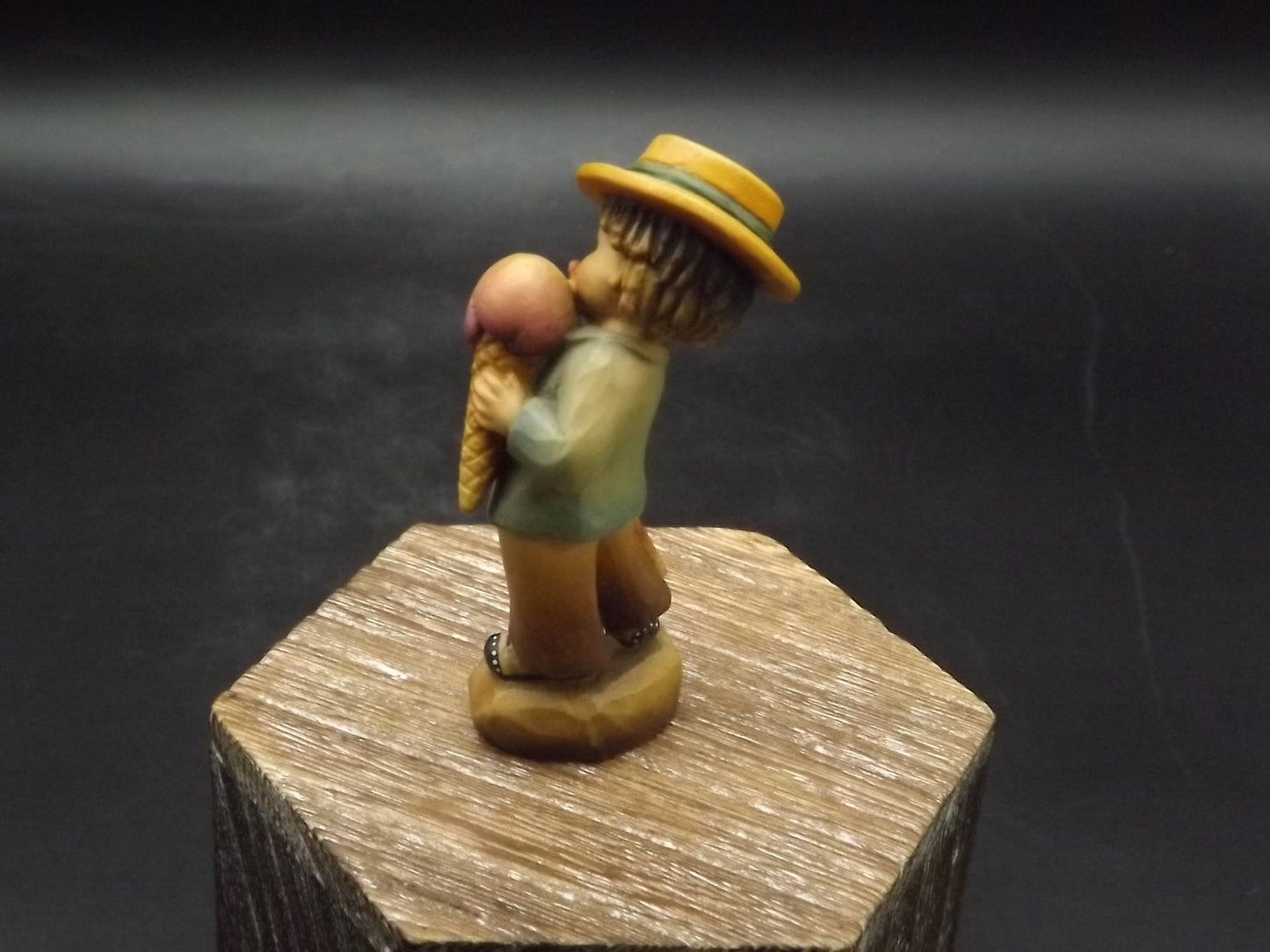 Vintage Anri Wood Figurine: "Summer Time" Boy with Ice Cream, Juan Ferrandiz Design