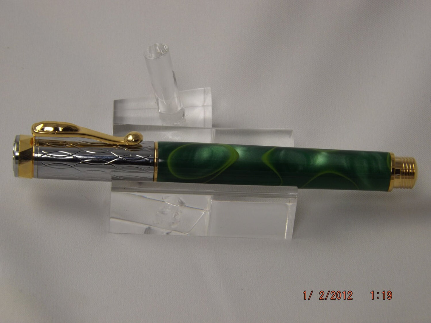 Handmade Green swirled Acrylic Elektra Rollerball Pen.