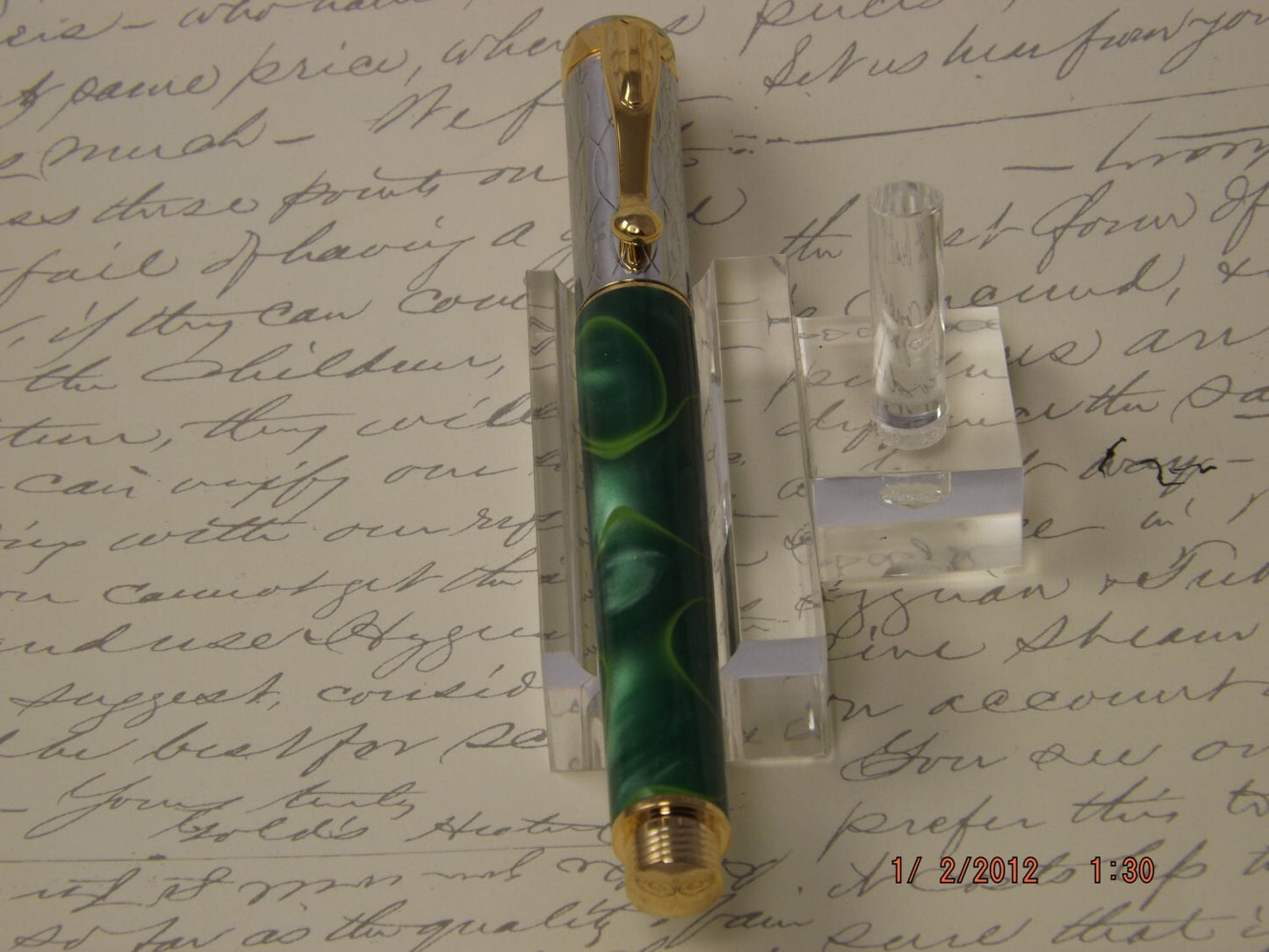 Handmade Green swirled Acrylic Elektra Rollerball Pen.