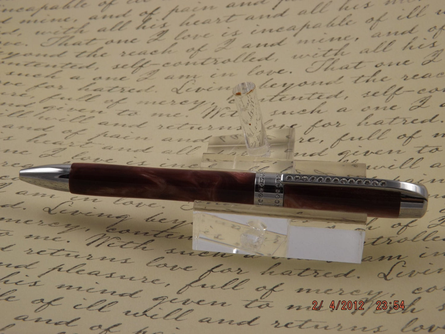 Handmade Russet Brown Acrylic Twist Pen with Swarovski Crystals