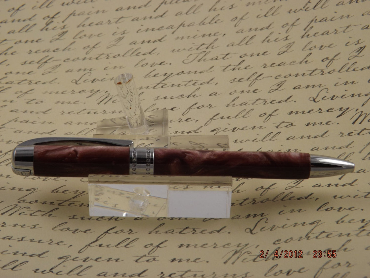 Handmade Russet Brown Acrylic Twist Pen with Swarovski Crystals