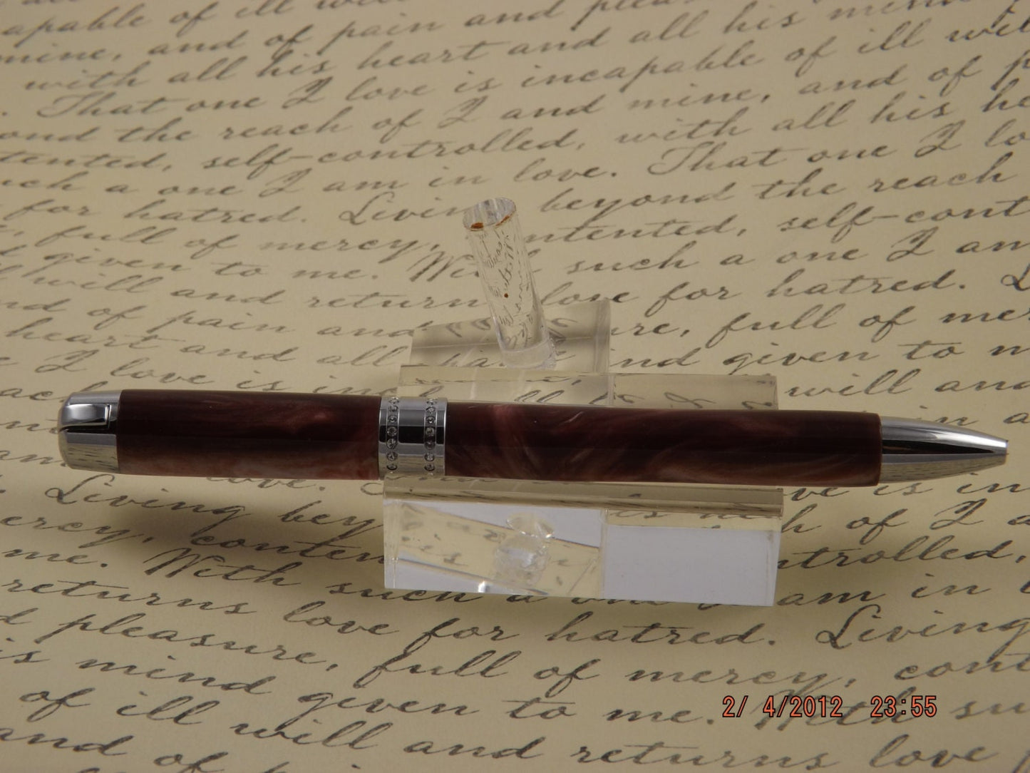Handmade Russet Brown Acrylic Twist Pen with Swarovski Crystals