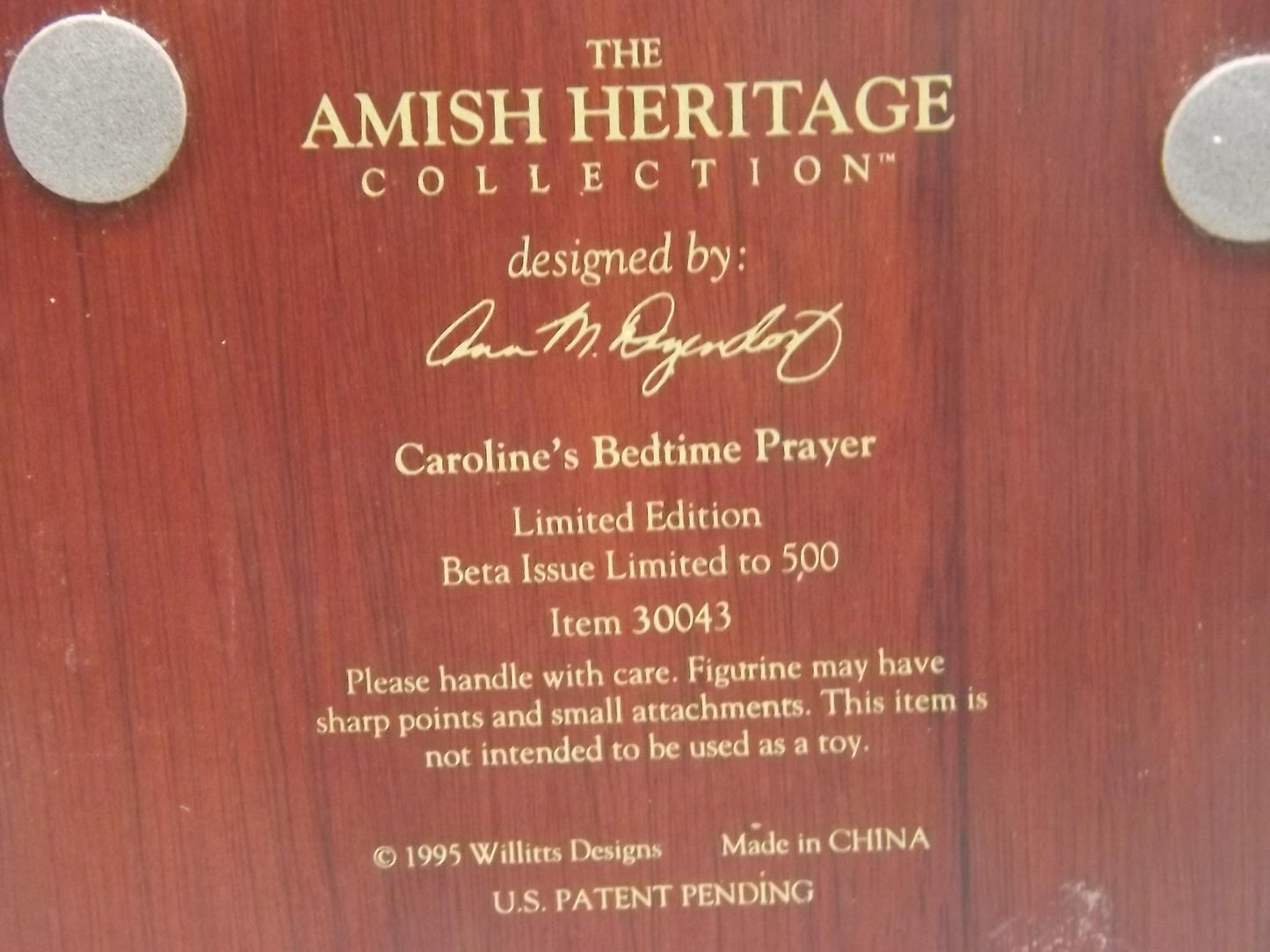 Willits Amish Heritage Figurine: Caroline's Bedtime Prayer, Limited Edition