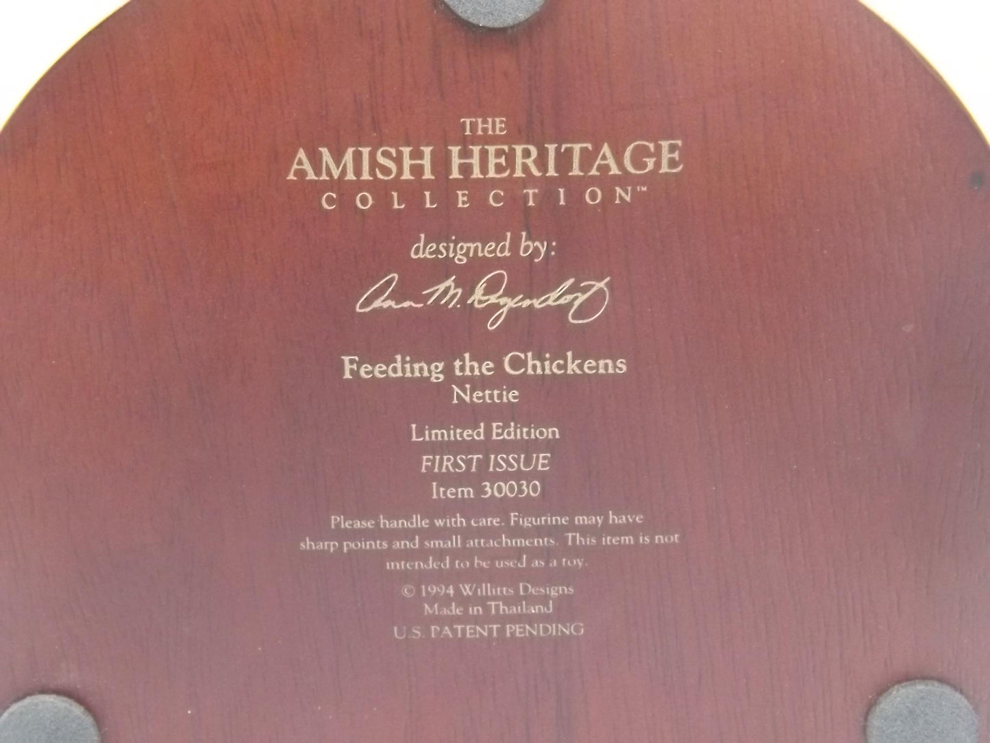 Vintage 1994 Willits Amish Figurine: "Feeding the Chickens"