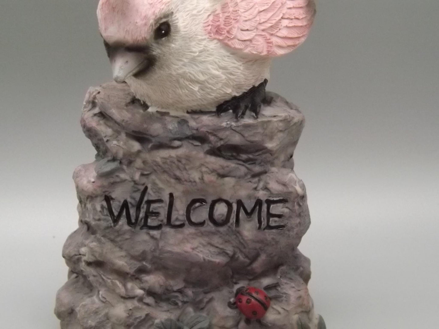 Pink Bird Figurine on Welcome Sign: Home Decor Gift