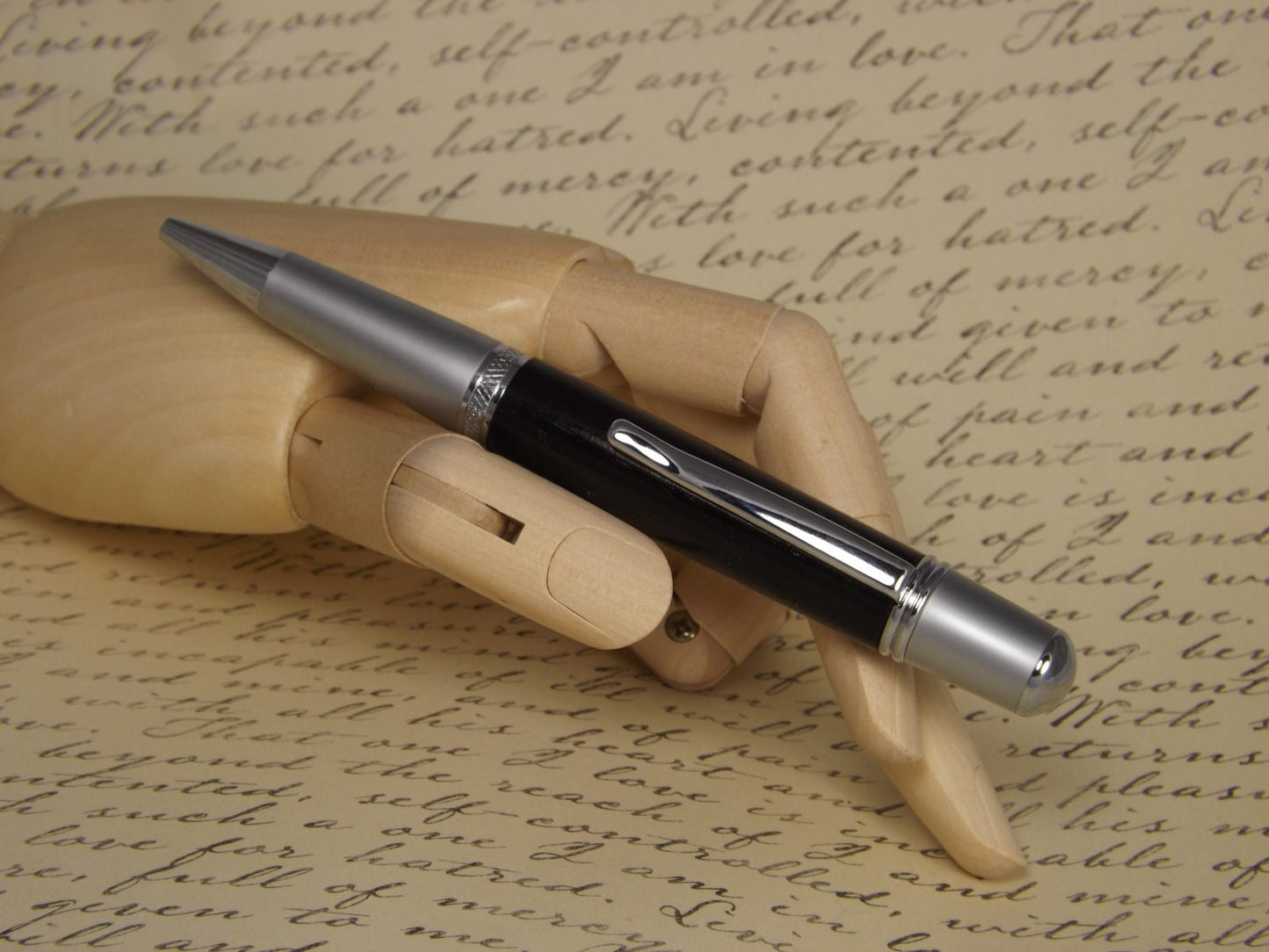Handmade Black Ebony Wood Pen, Sierra Vista style two tone chrome pen
