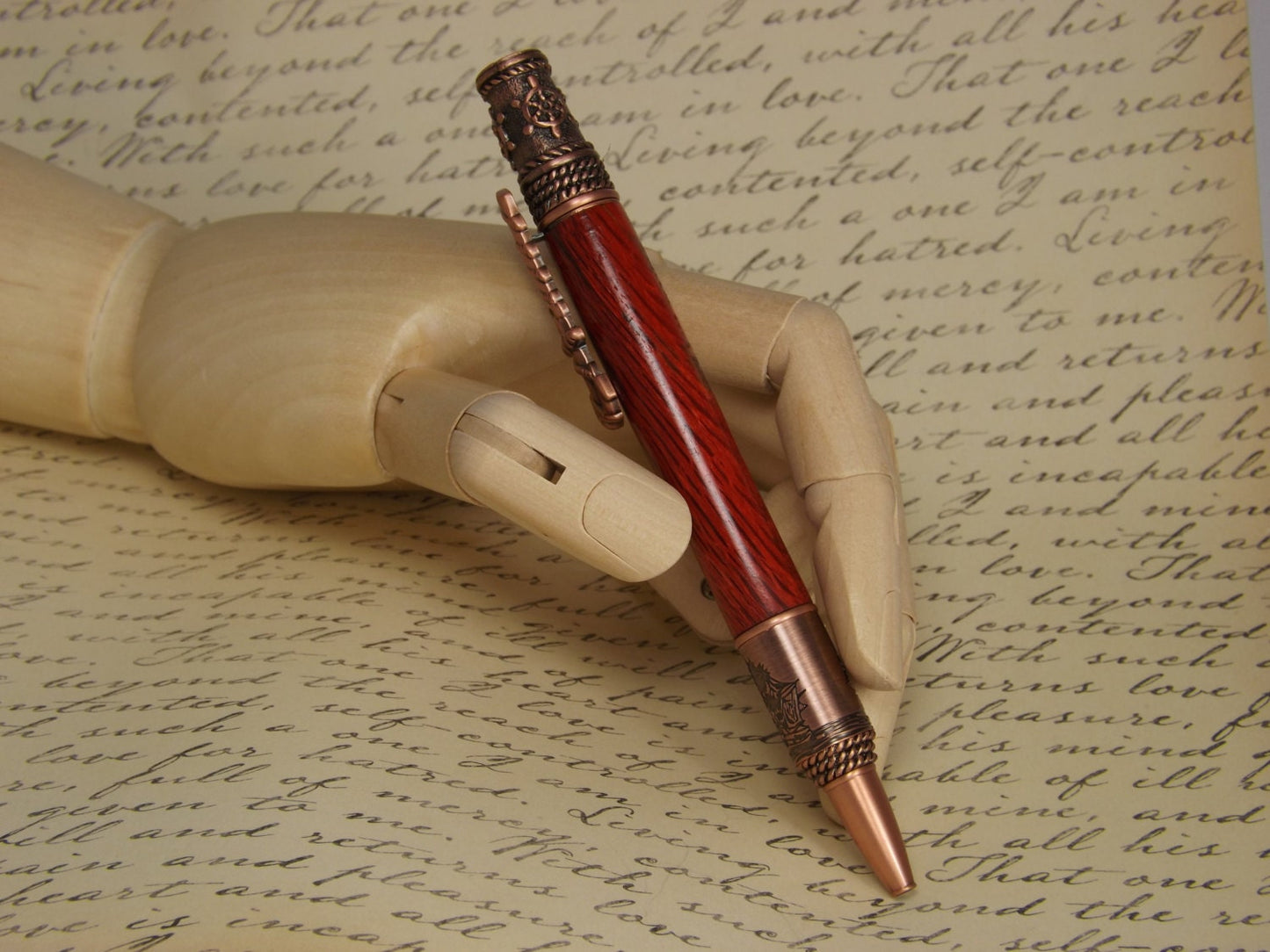 Handmade Nautical Pen, Antique Copper with a dyed and stabilized Tiger Oak Wood body.