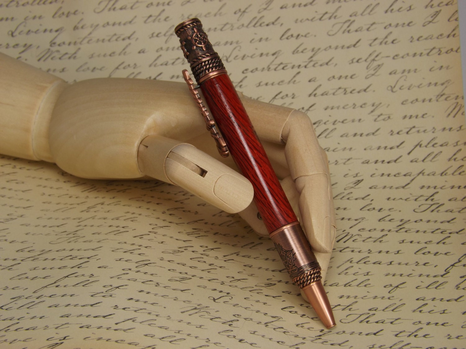 Handmade Nautical Pen, Antique Copper with a dyed and stabilized Tiger Oak Wood body.