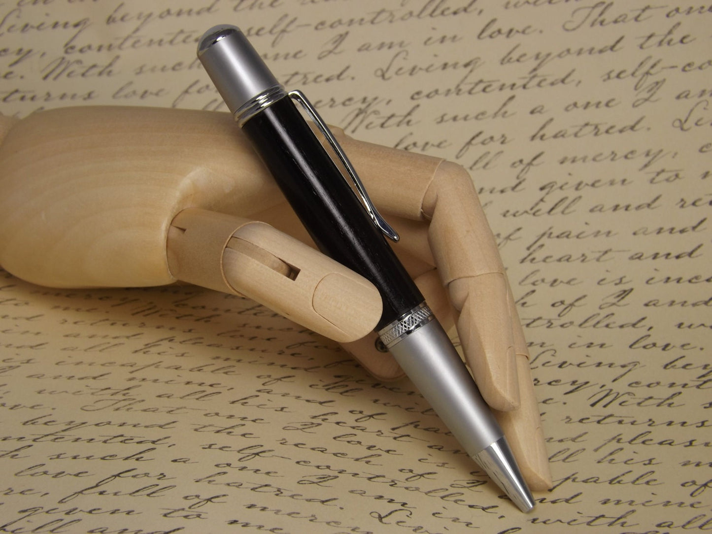 Handmade Black Ebony Wood Pen, Sierra Vista style two tone chrome pen