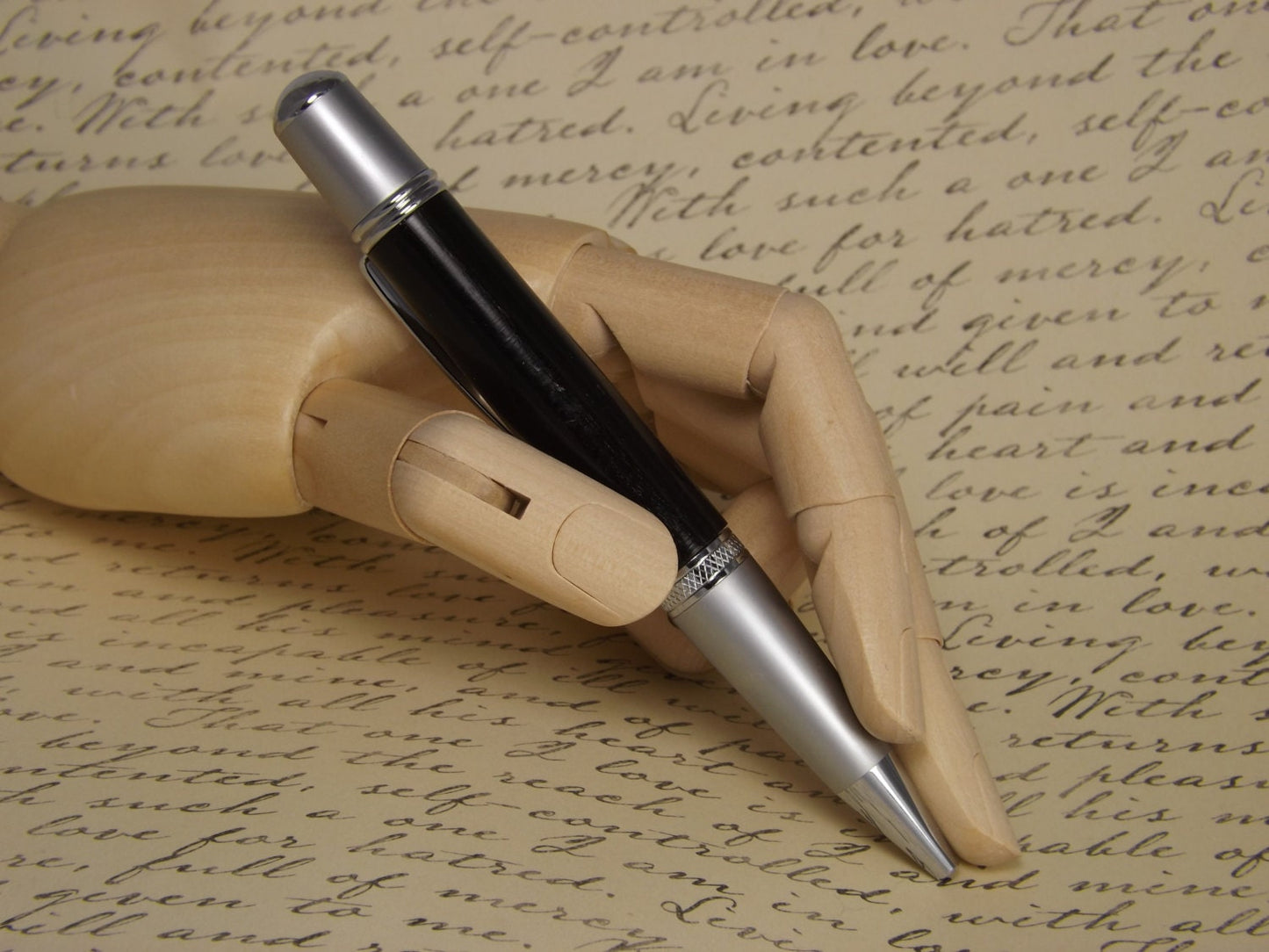 Handmade Black Ebony Wood Pen, Sierra Vista style two tone chrome pen
