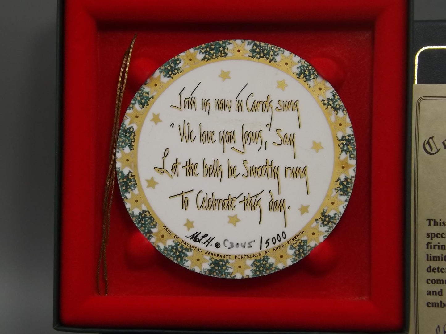 Vintage 1994 P Buckley Moss Porcelain Ornament "Christmas Carol"