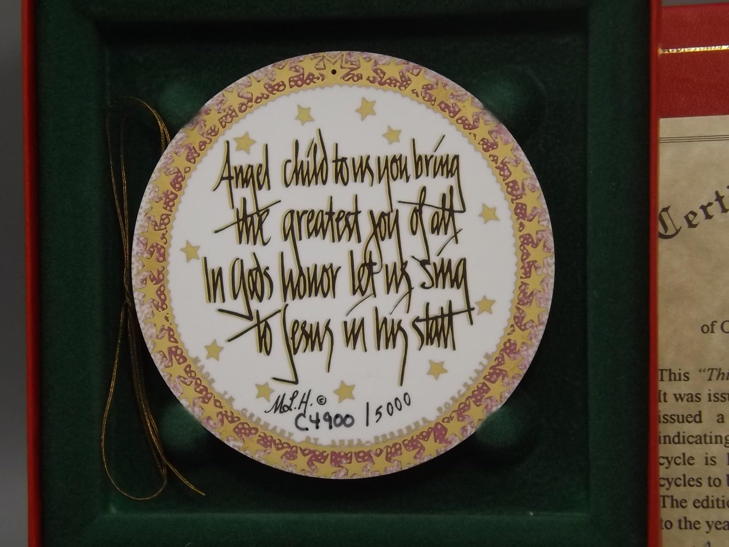 Vintage 1994 P Buckley Moss Porcelain Ornament "Angel Child" aka Angel 3.