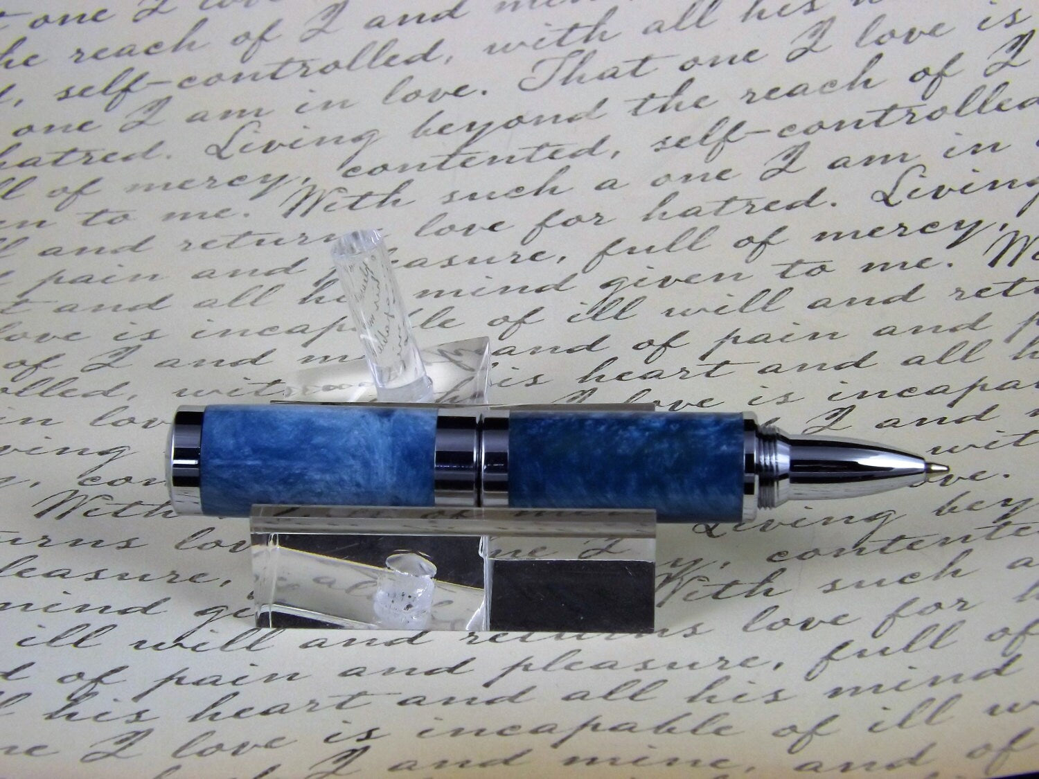 Handmade pearlized blue Lipstick sized Pen