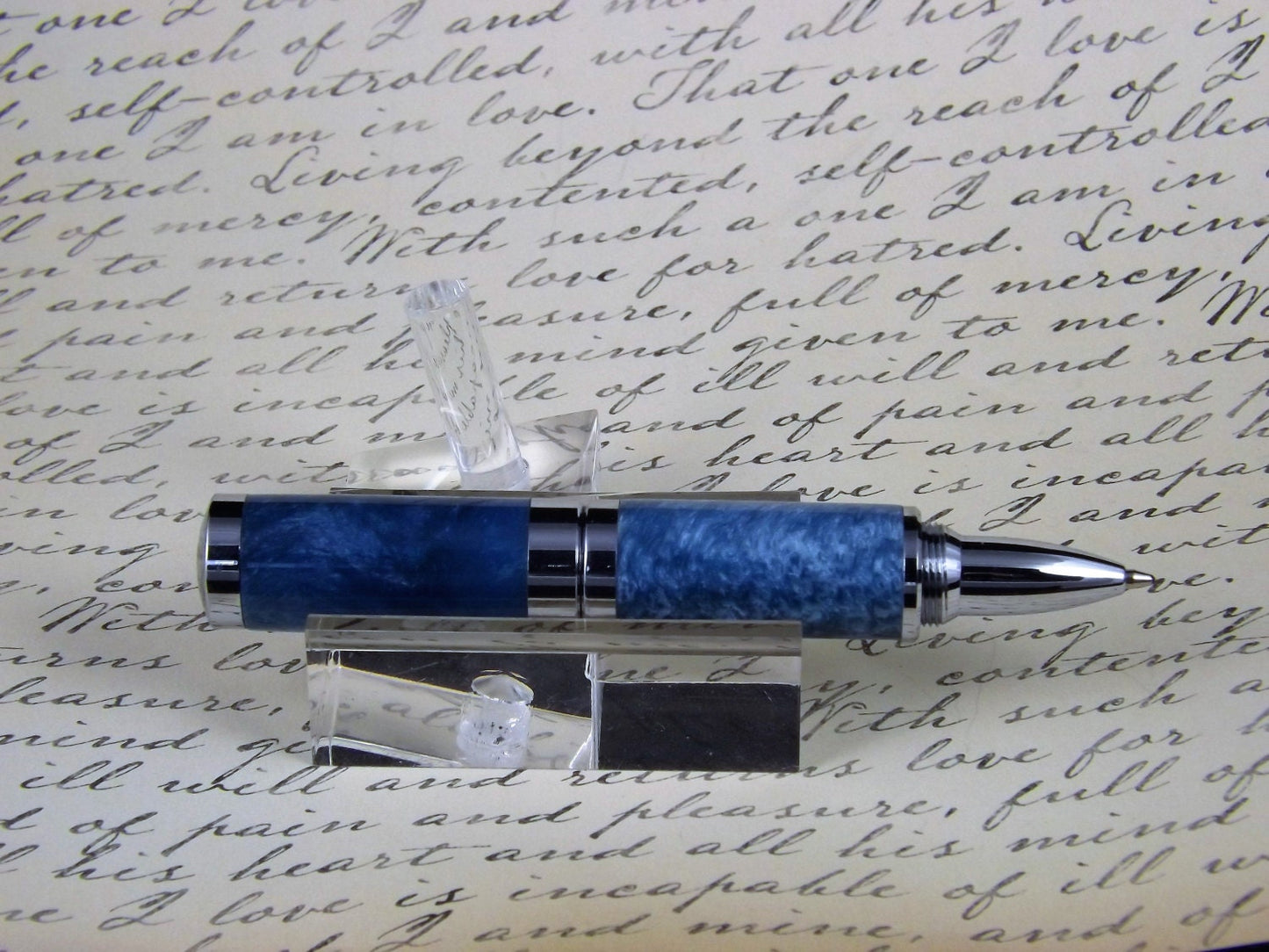 Handmade pearlized blue Lipstick sized Pen