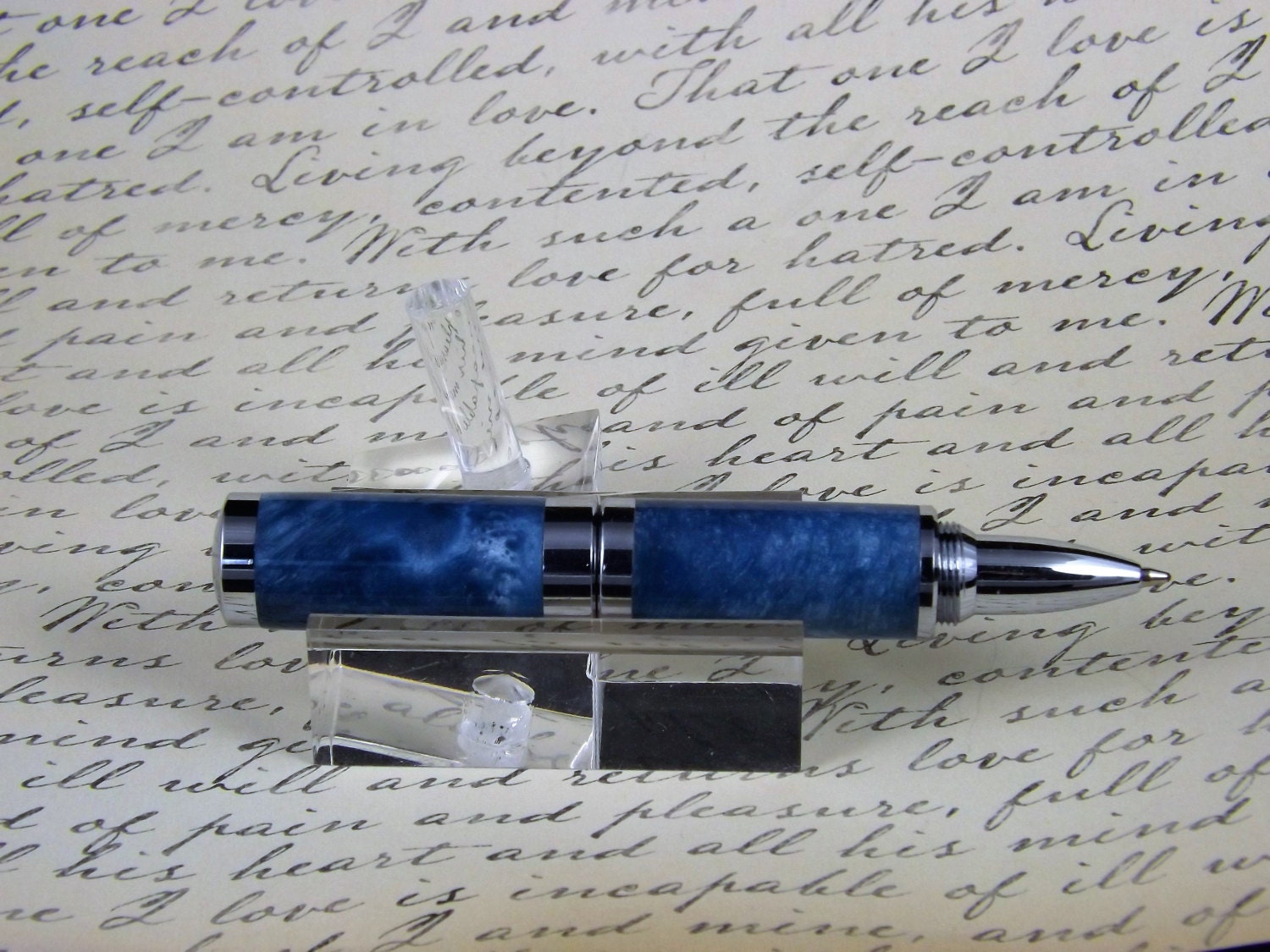 Handmade pearlized blue Lipstick sized Pen