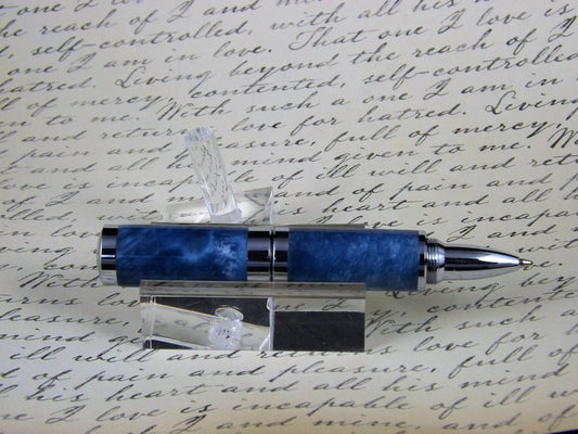 Handmade pearlized blue Lipstick sized Pen