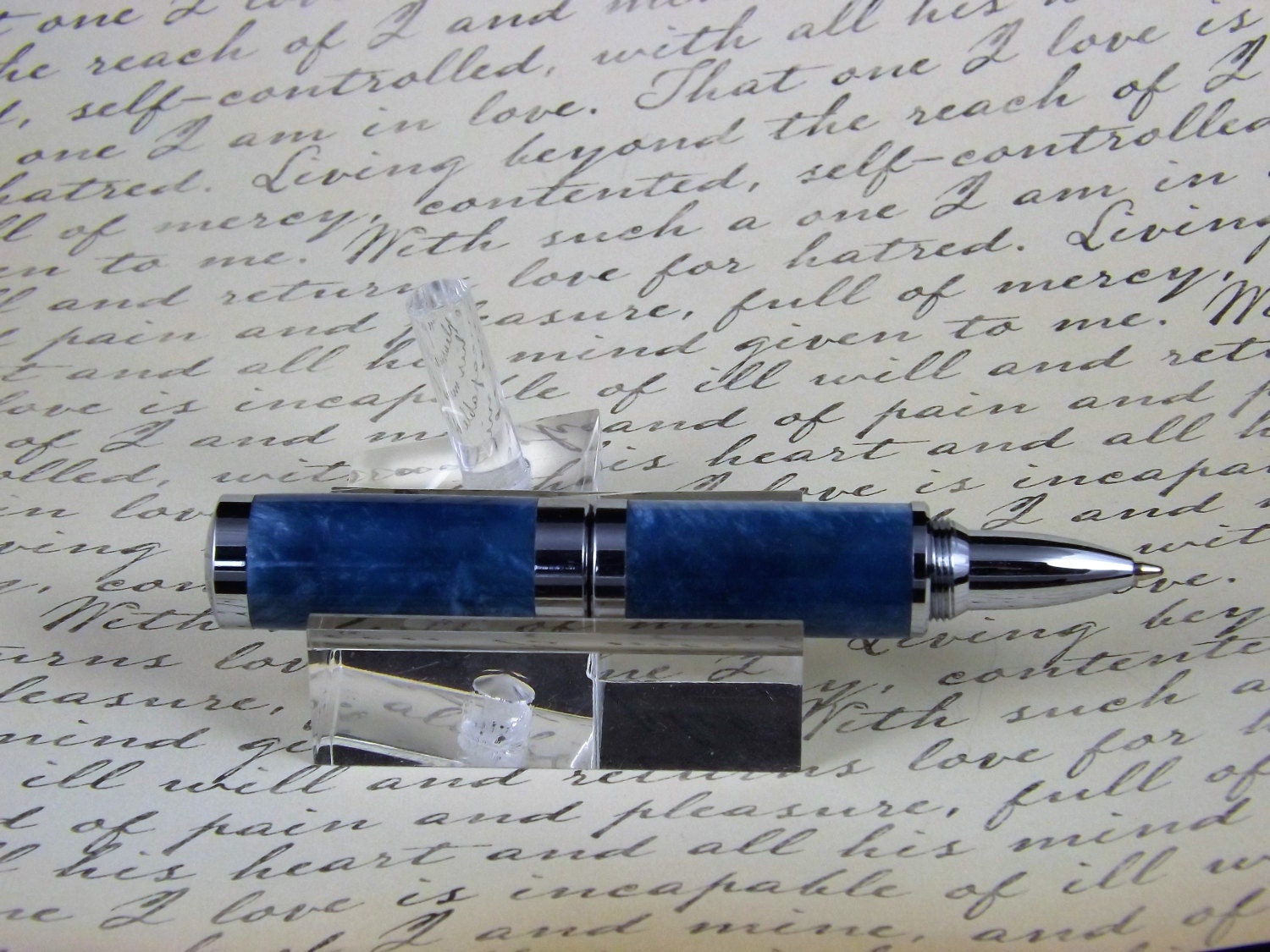 Handmade pearlized blue Lipstick sized Pen