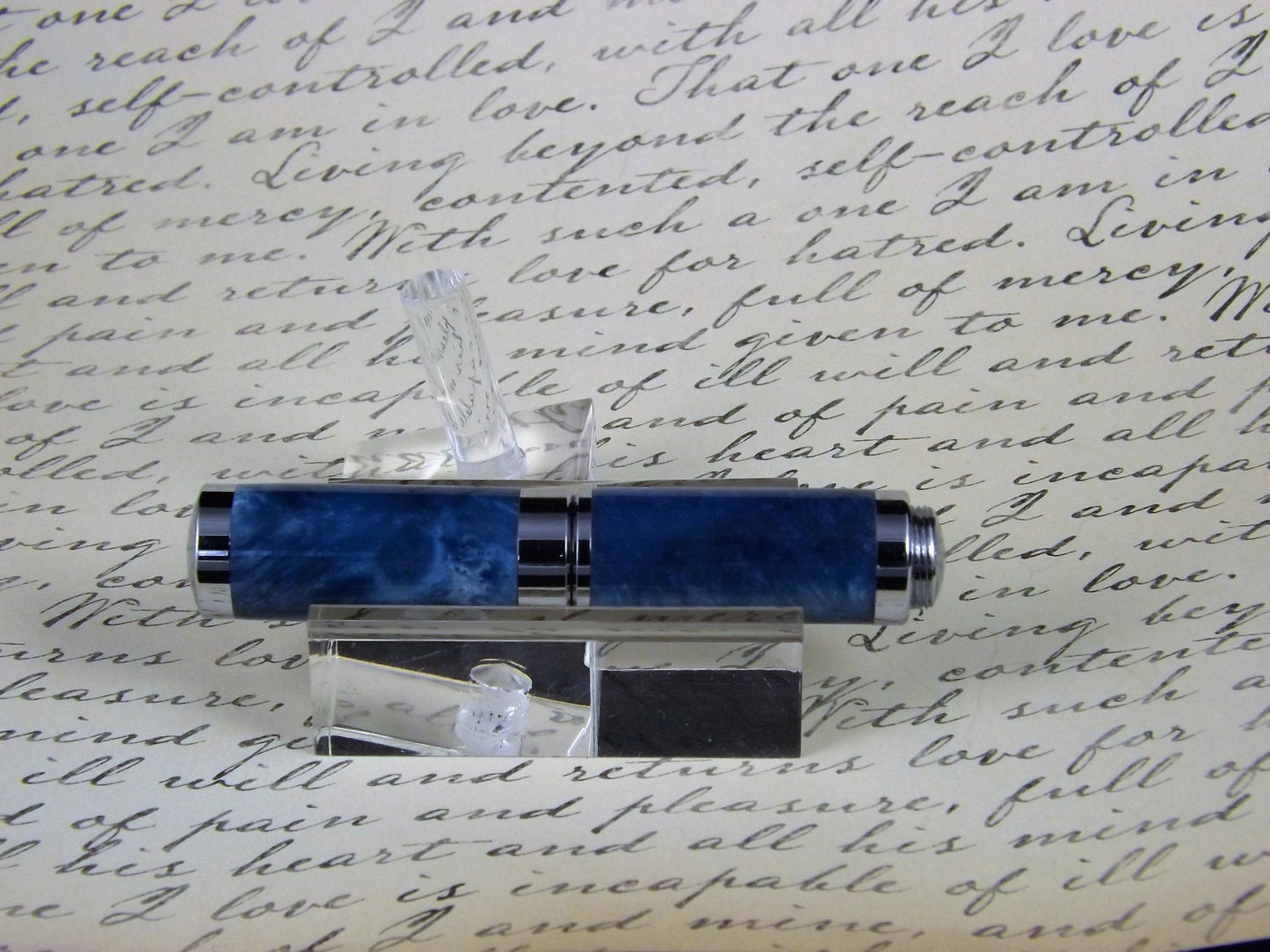Handmade pearlized blue Lipstick sized Pen