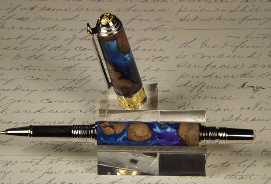 Handmade Burl Cap and Acrylic 24KT Gold accents Rollerball Pen