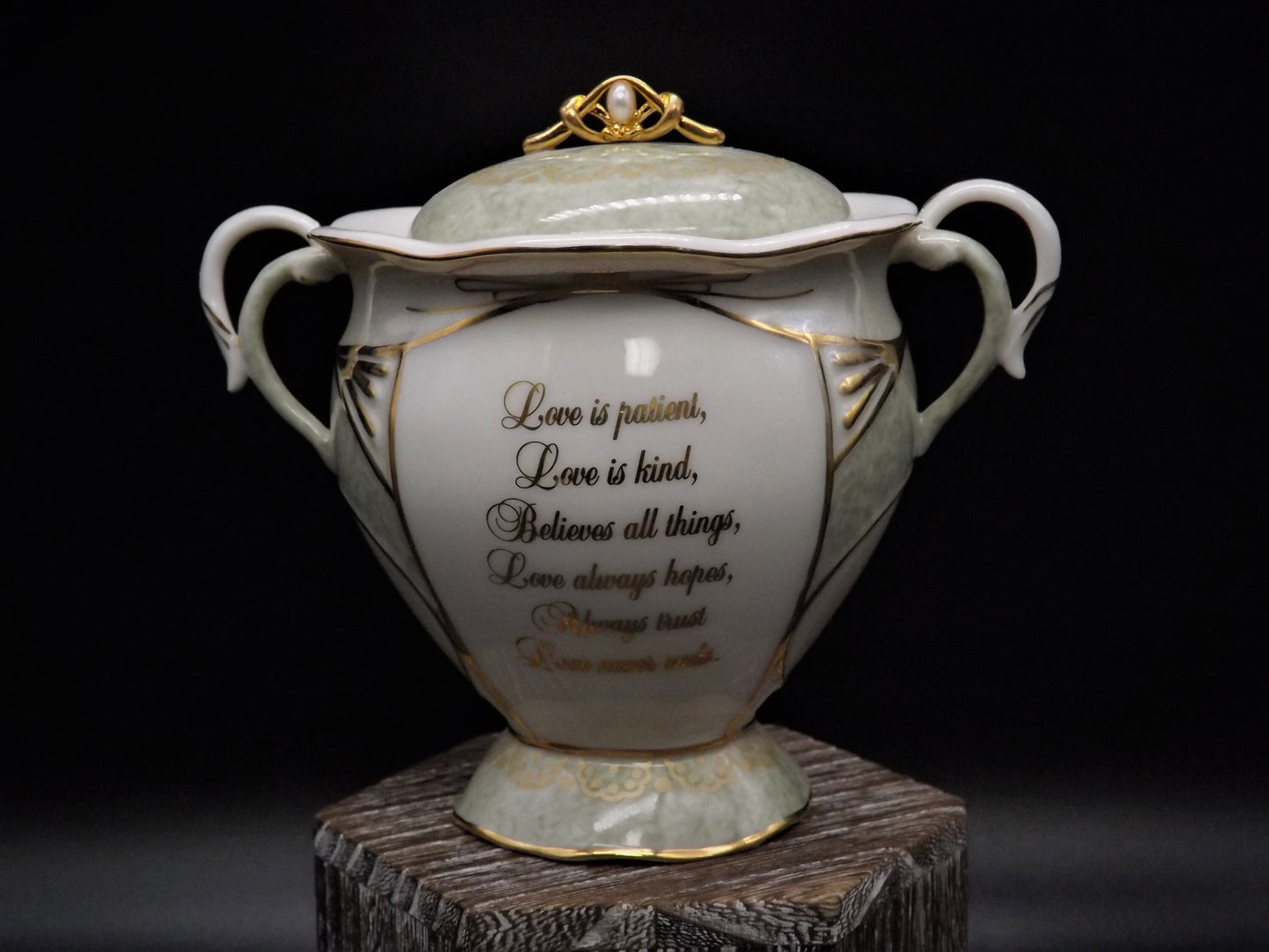 Vintage Ardleigh Elliot "Love Is" Music Box. Third issue from the Walking in Faith Series, Plays Greatest love of all. LE 590. With COA.