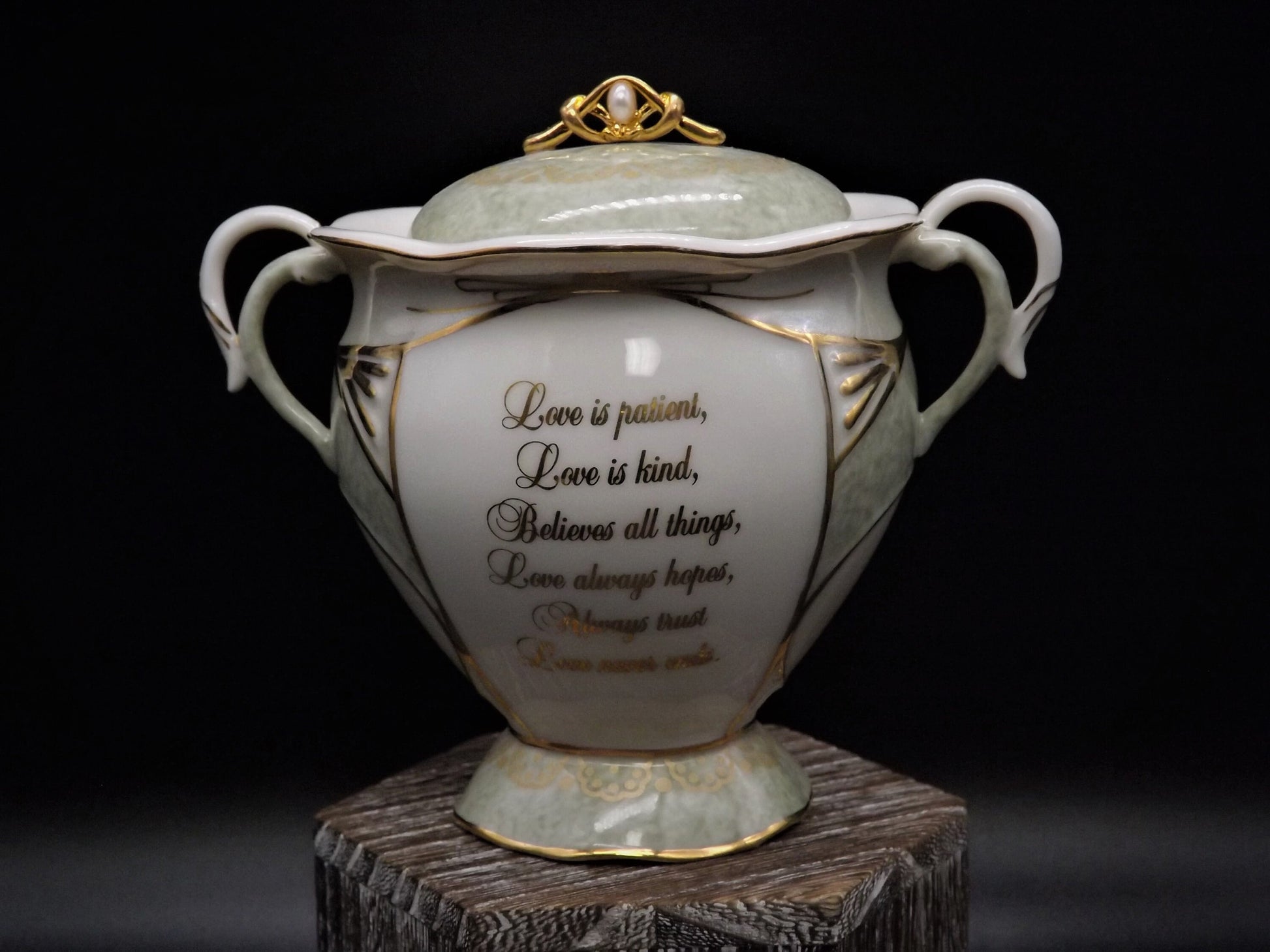 Vintage Ardleigh Elliot "Love Is" Music Box. Third issue from the Walking in Faith Series, Plays Greatest love of all. LE 590. With COA.