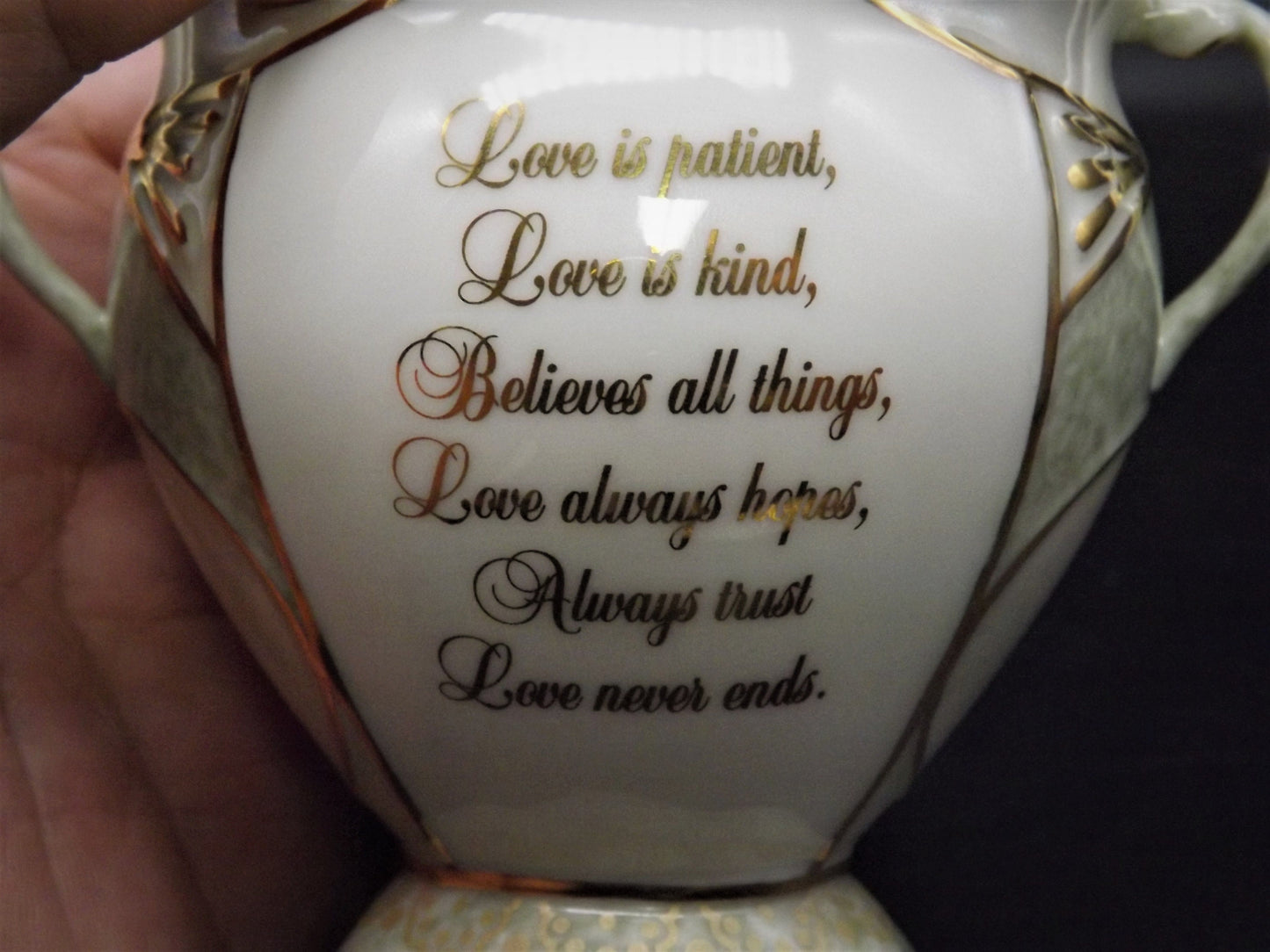 Vintage Ardleigh Elliot "Love Is" Music Box. Third issue from the Walking in Faith Series, Plays Greatest love of all. LE 590. With COA.