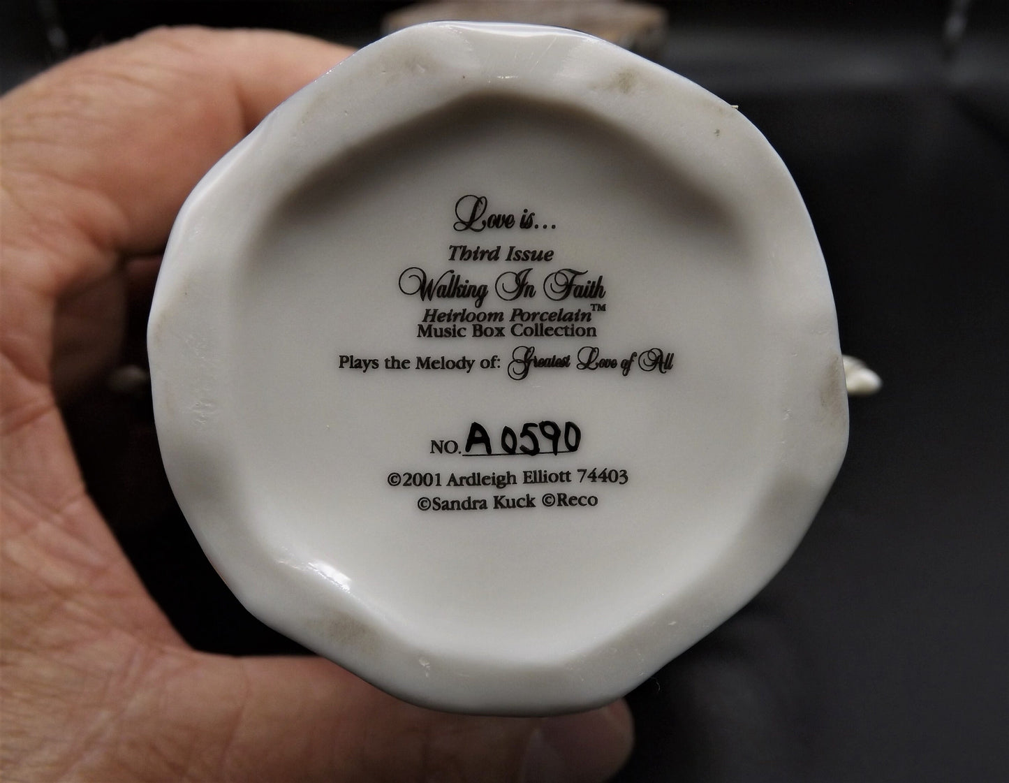 Vintage Ardleigh Elliot "Love Is" Music Box. Third issue from the Walking in Faith Series, Plays Greatest love of all. LE 590. With COA.