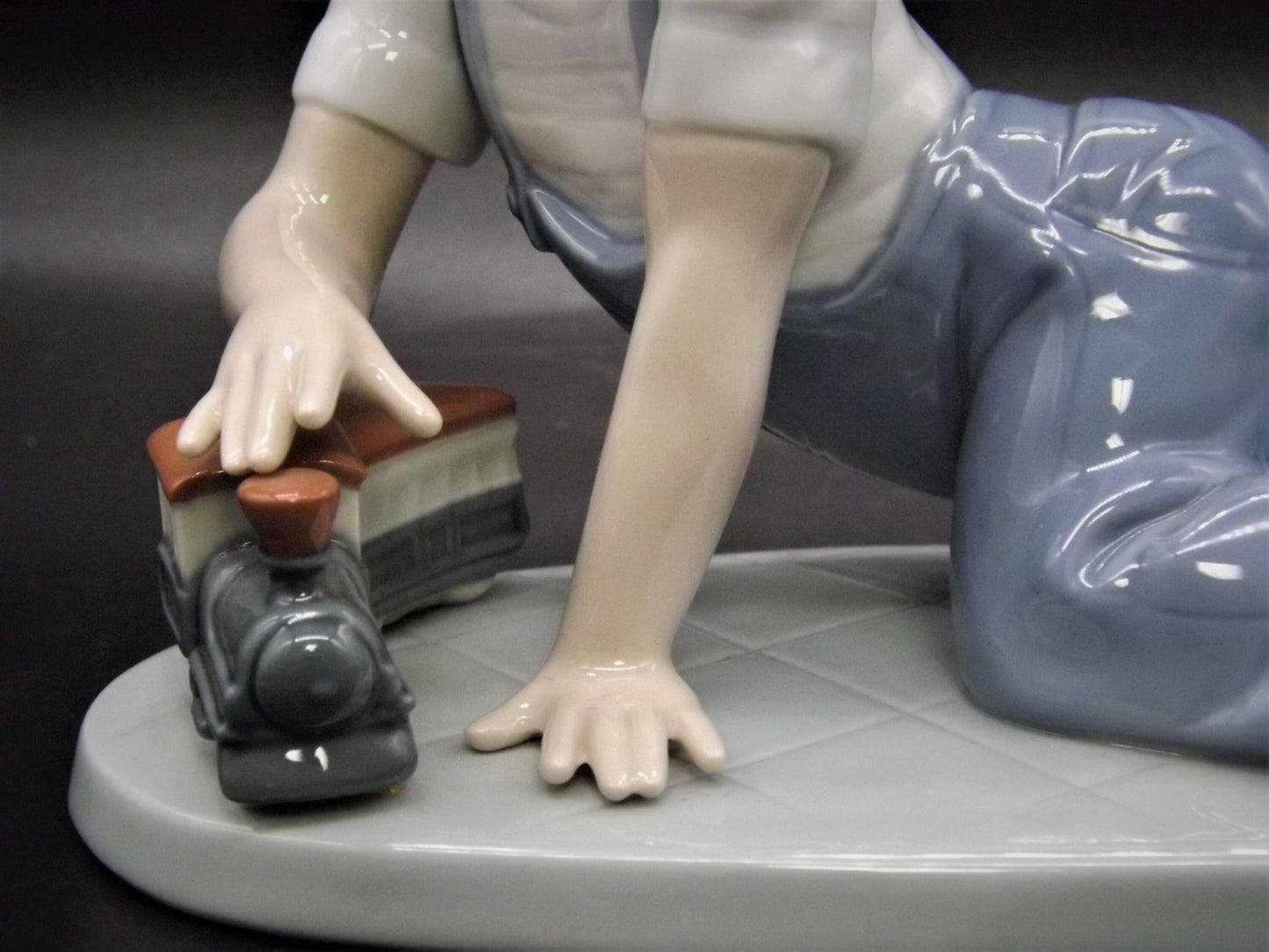 Vintage Lladro Figurine "All Aboard" #7619: Boy with Train