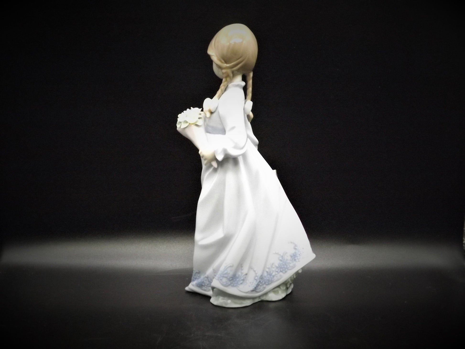 Vintage Lladro "School Days" Figurine #7604: Girl with Flowers (Broken Petal)