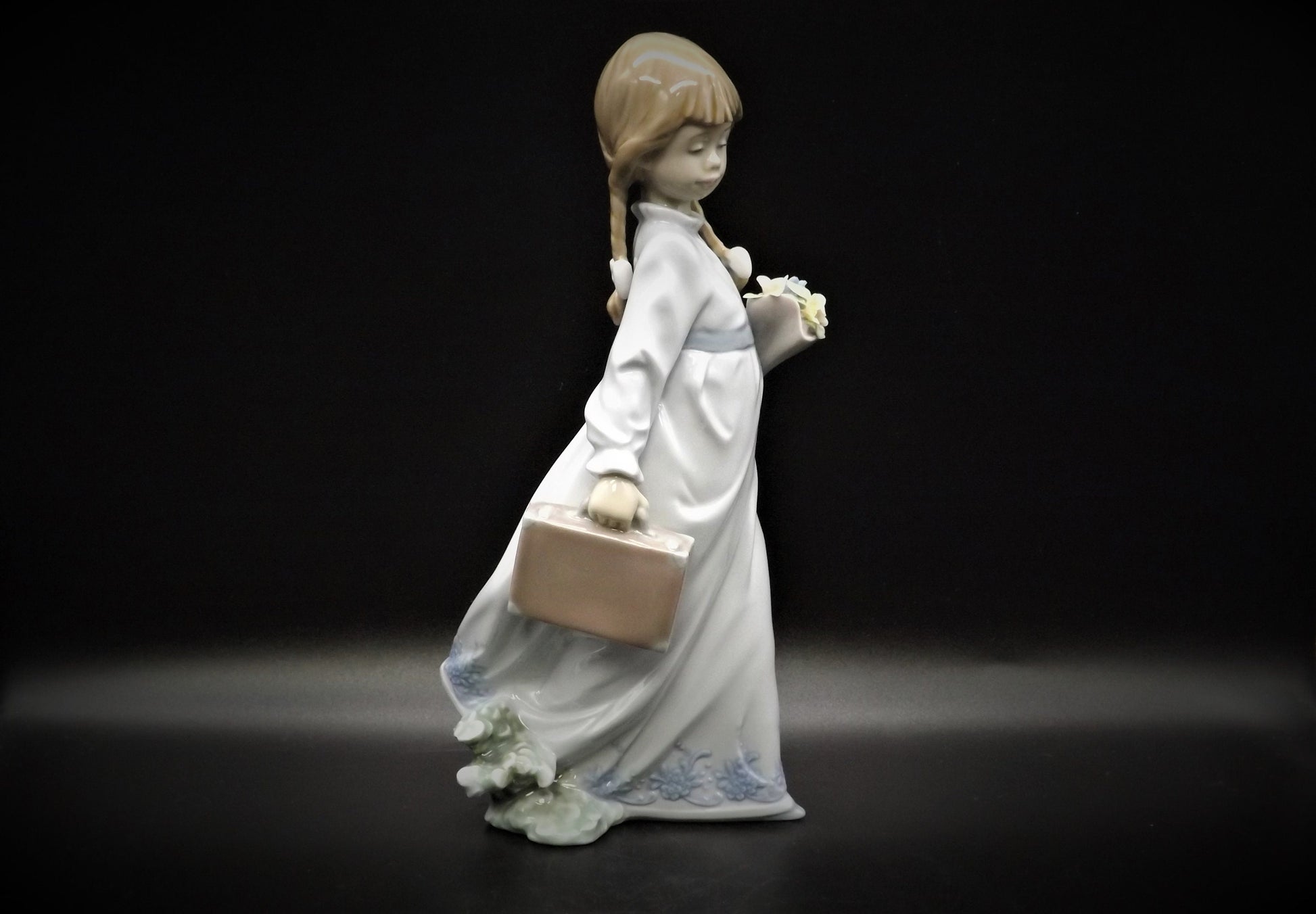 Vintage Lladro "School Days" Figurine #7604: Girl with Flowers (Broken Petal)