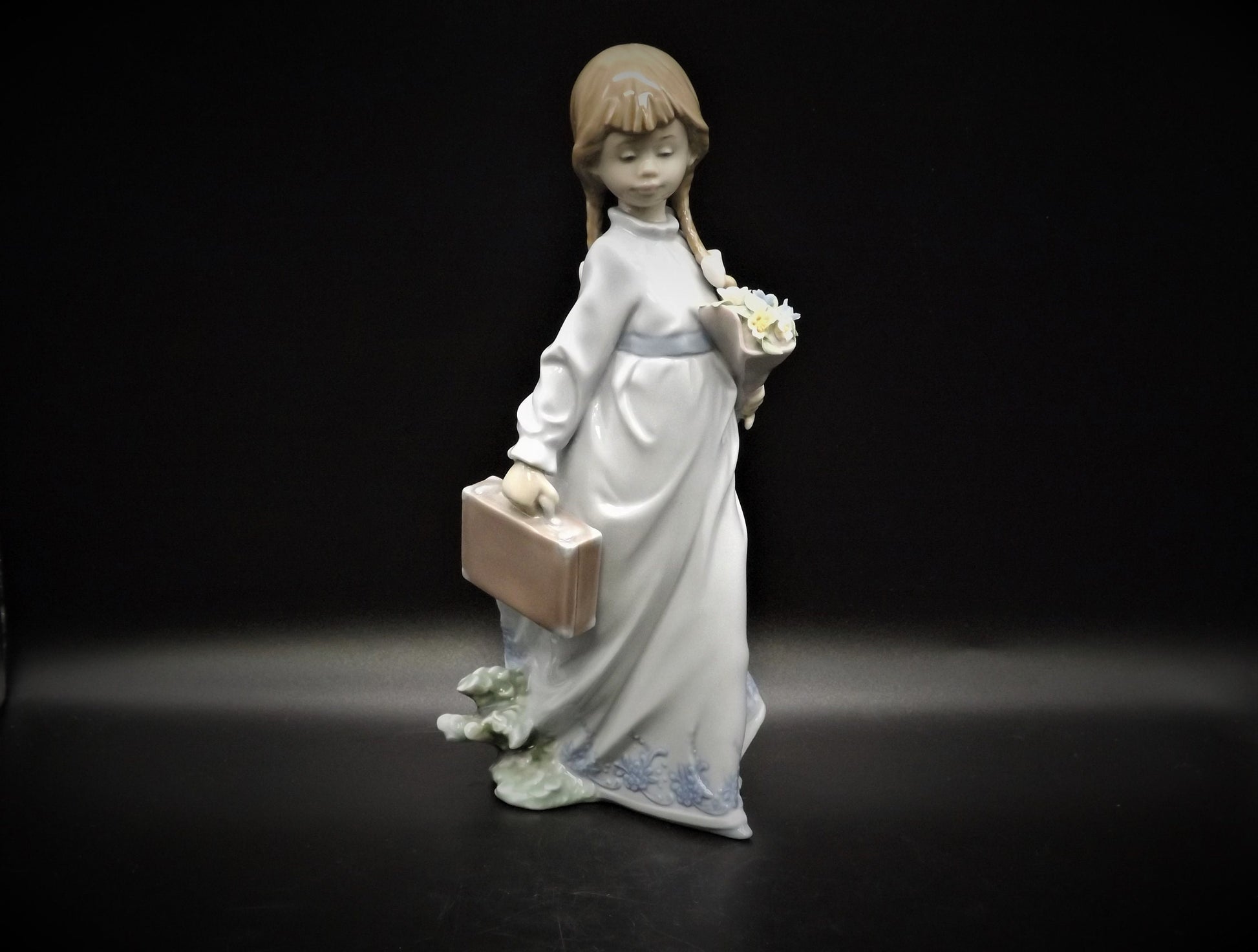 Vintage Lladro "School Days" Figurine #7604: Girl with Flowers (Broken Petal)