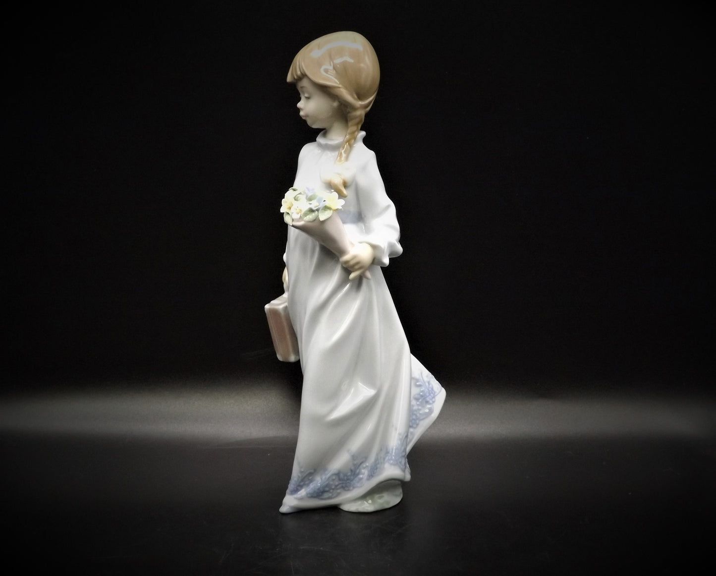 Vintage Lladro "School Days" Figurine #7604: Girl with Flowers (Broken Petal)