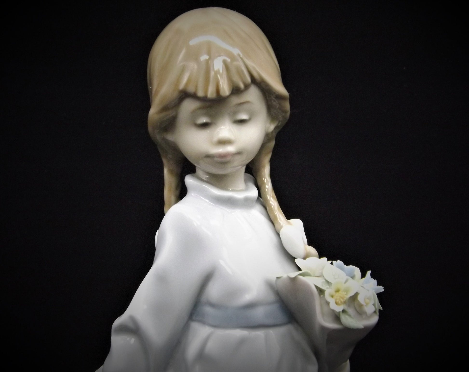 Vintage Lladro "School Days" Figurine #7604: Girl with Flowers (Broken Petal)