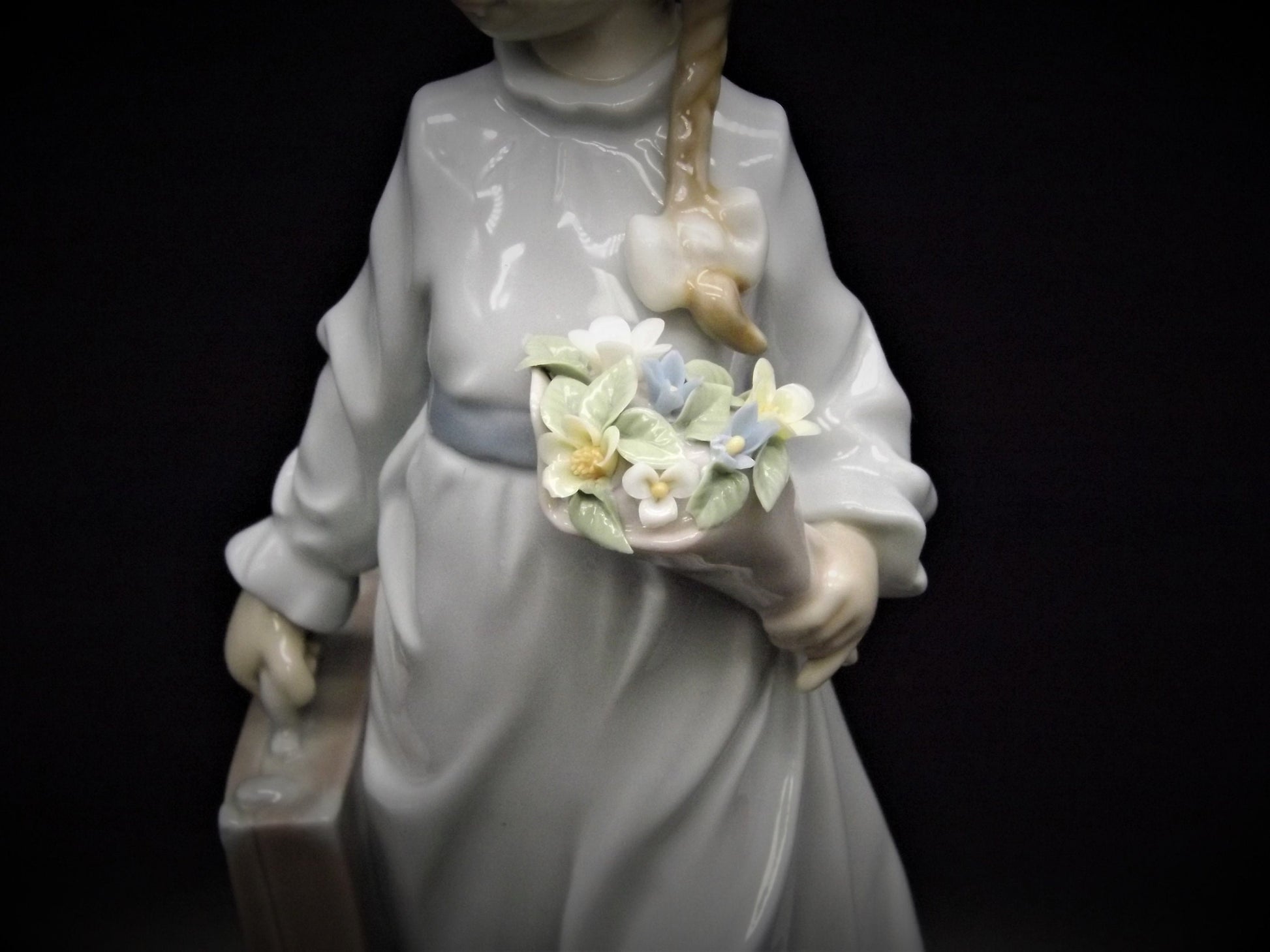 Vintage Lladro "School Days" Figurine #7604: Girl with Flowers (Broken Petal)