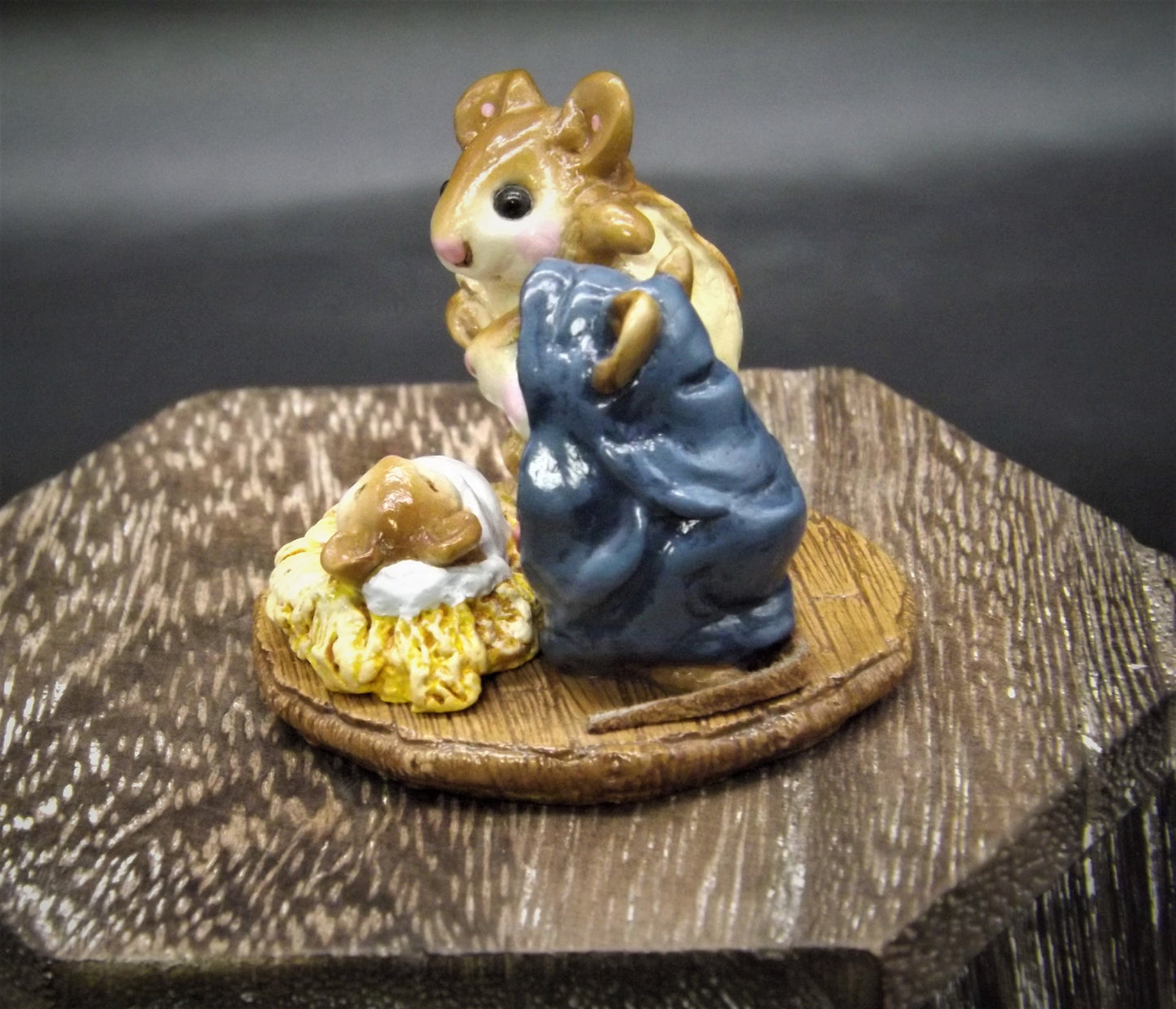 Vintage 1987 M-117 Wee Forest Folk "Chris - Mouse Pageant" Hand Painted Joseph, Mary and baby Jesus figurine.