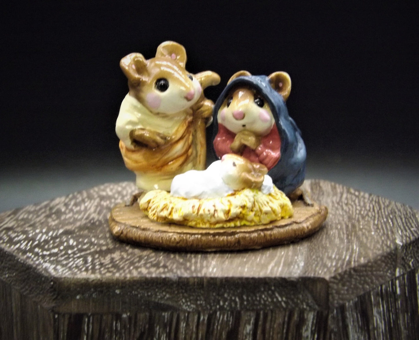 Vintage 1987 M-117 Wee Forest Folk "Chris - Mouse Pageant" Hand Painted Joseph, Mary and baby Jesus figurine.